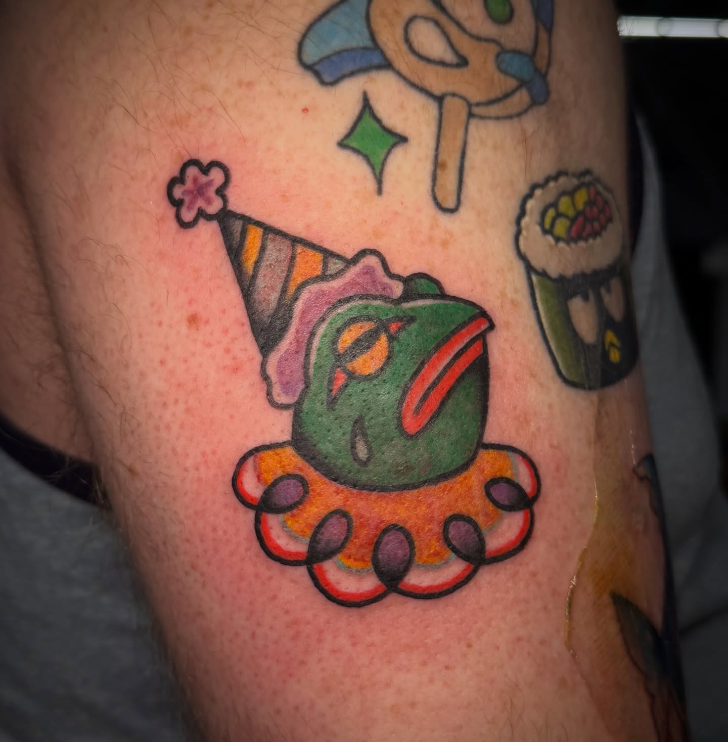 Clown new school tattoo on the upper arm by abbey pickens 🧚 cleveland ohio