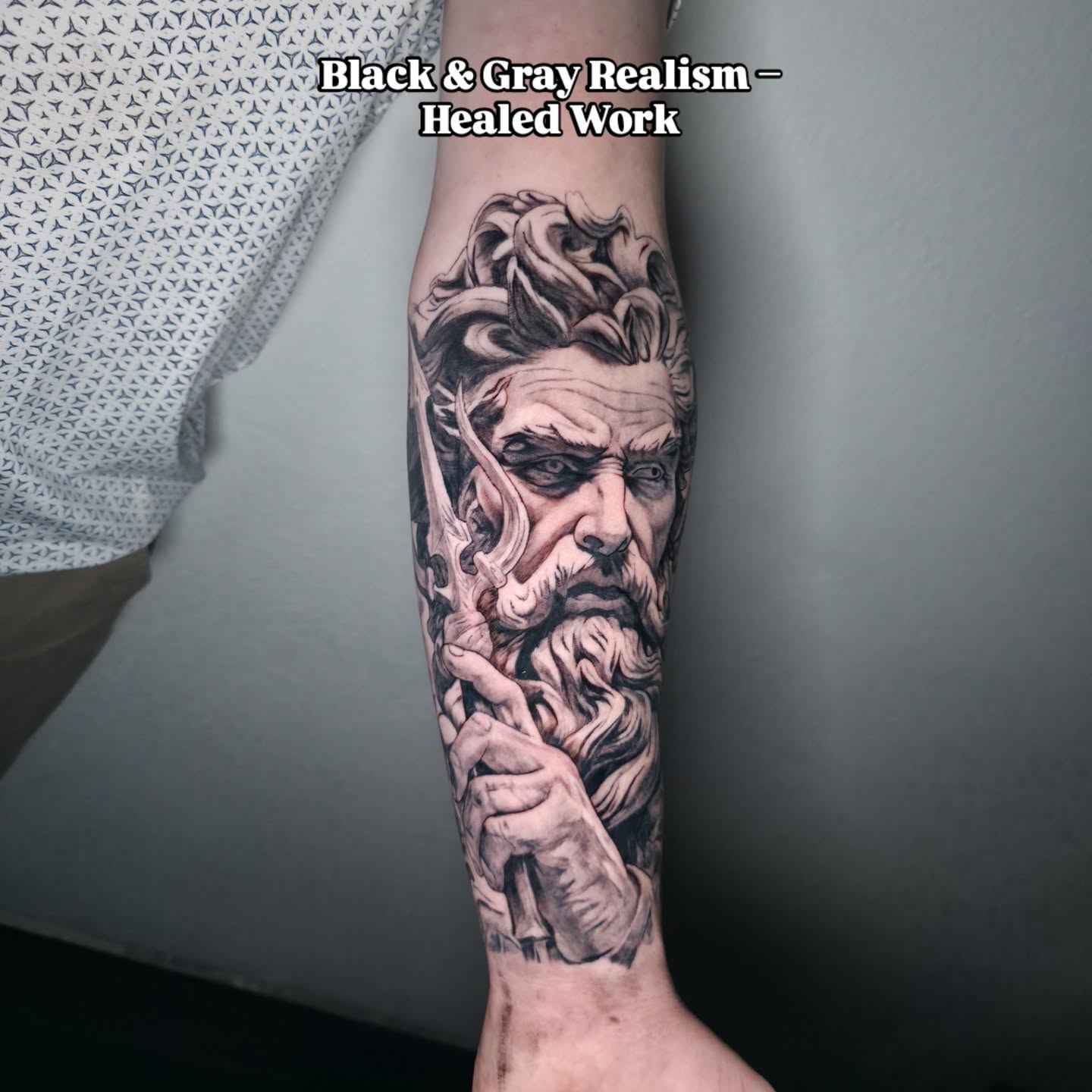 Bearded man realism tattoo on the forearm by Efren Del Rio