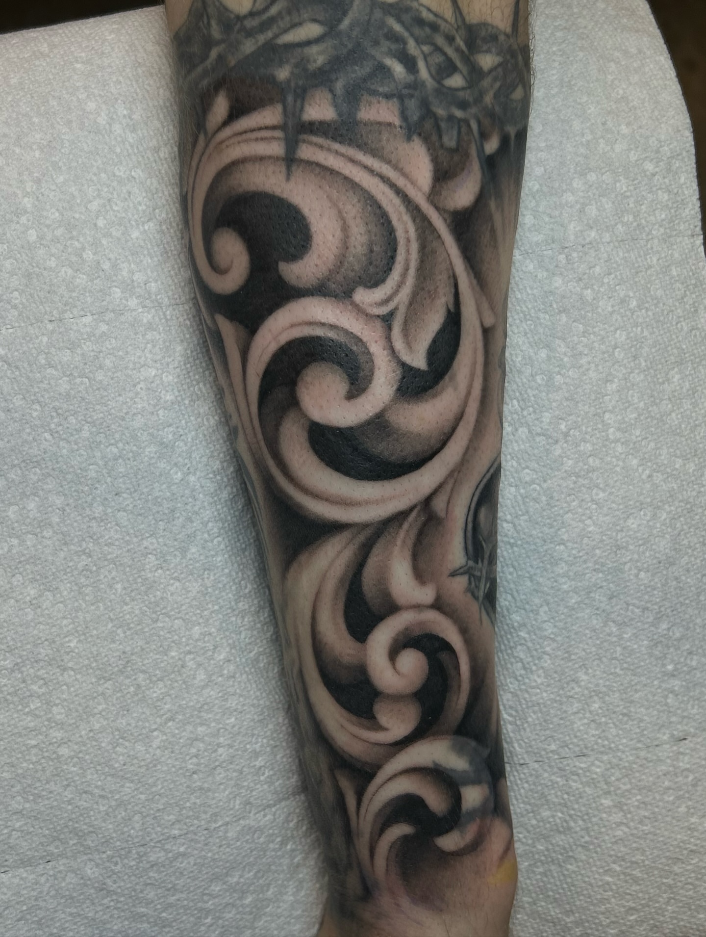Tattoo by @tattoosbyalyssa — black_and_grey, ornamental