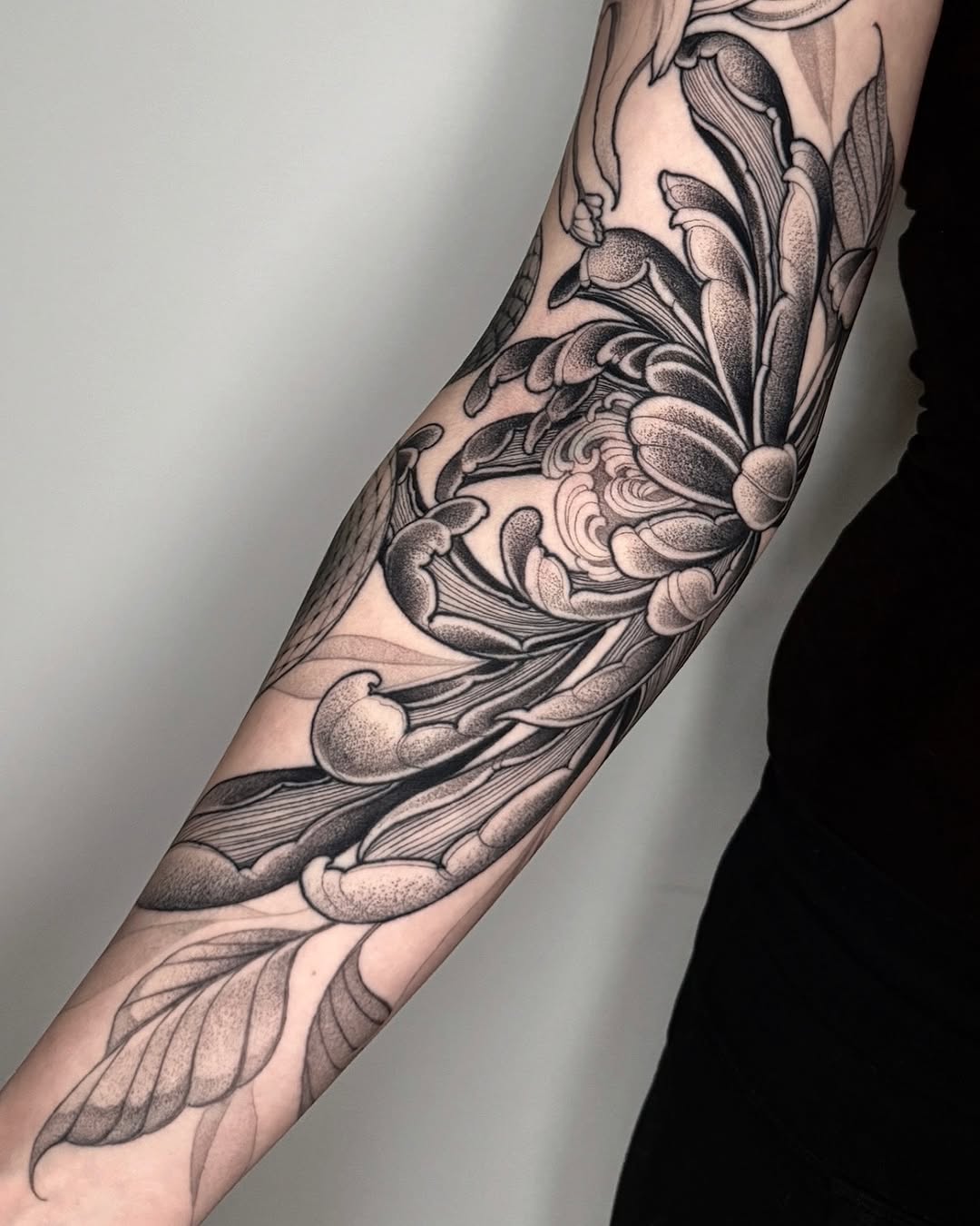 Tattoo by @robbiepina — black_and_grey, ornamental