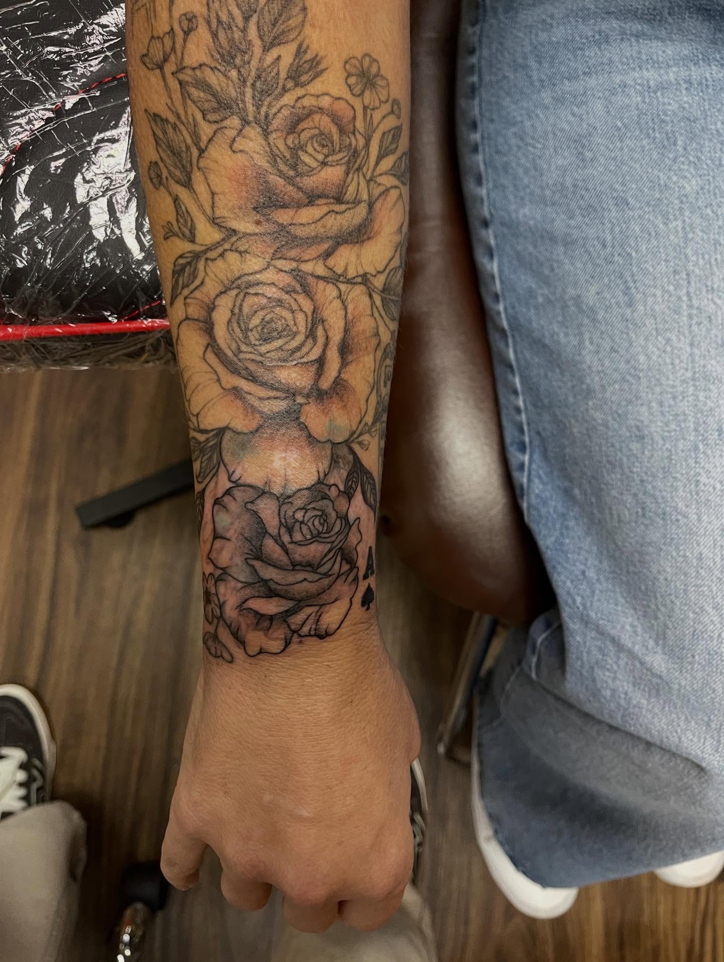 Roses realism tattoo on the forearm by J❄️, Portland, Oregon
