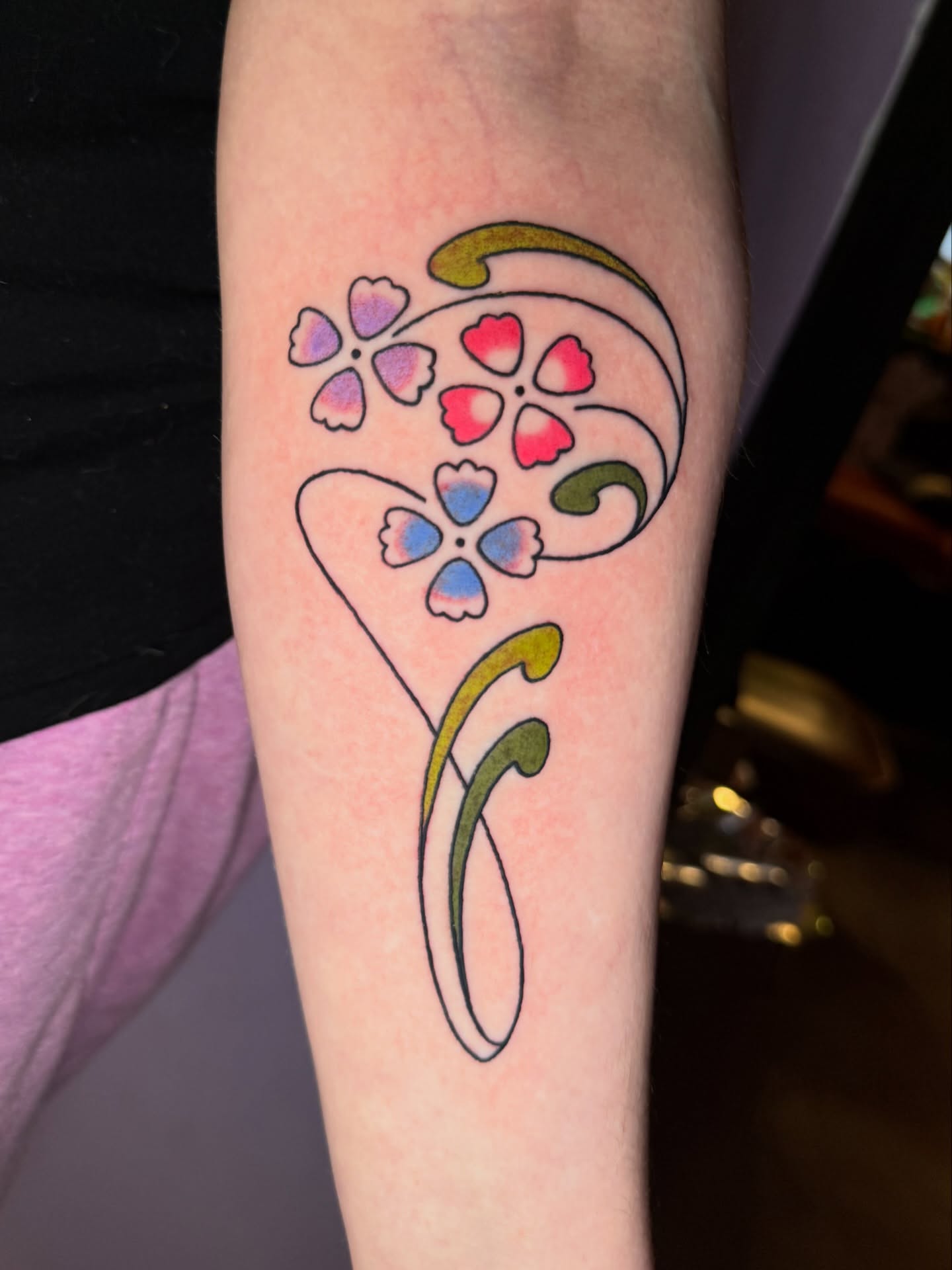 Flower bouquet watercolor tattoo on the forearm by 🍄Annie Burkhard🍄, Indianapolis, Indiana