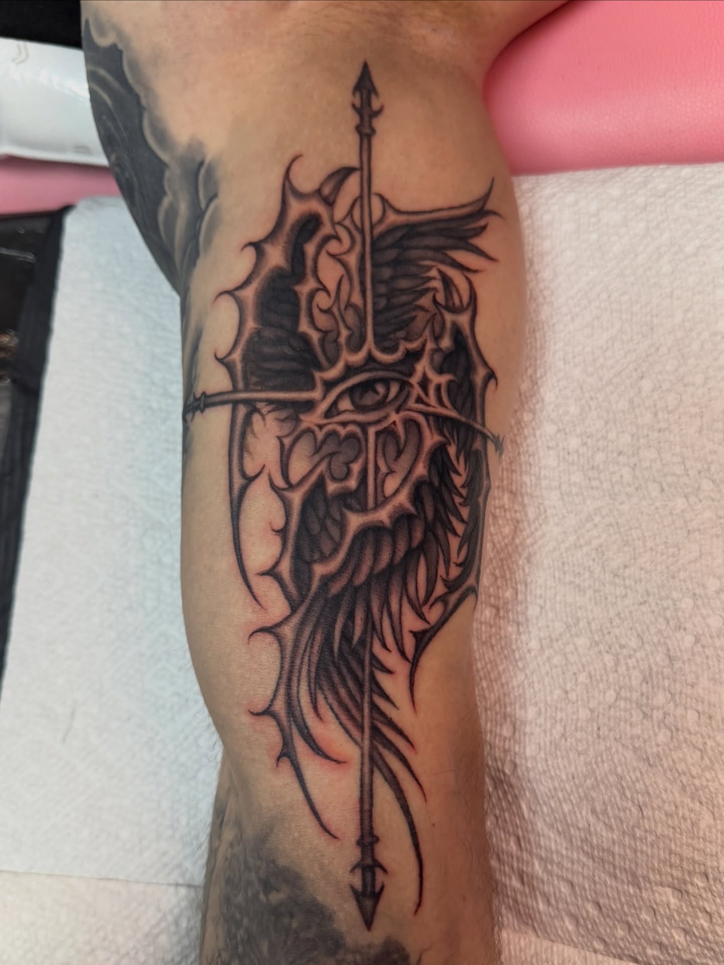 Helmeted warrior tribal tattoo on the forearm by ☆ Kelly ☆