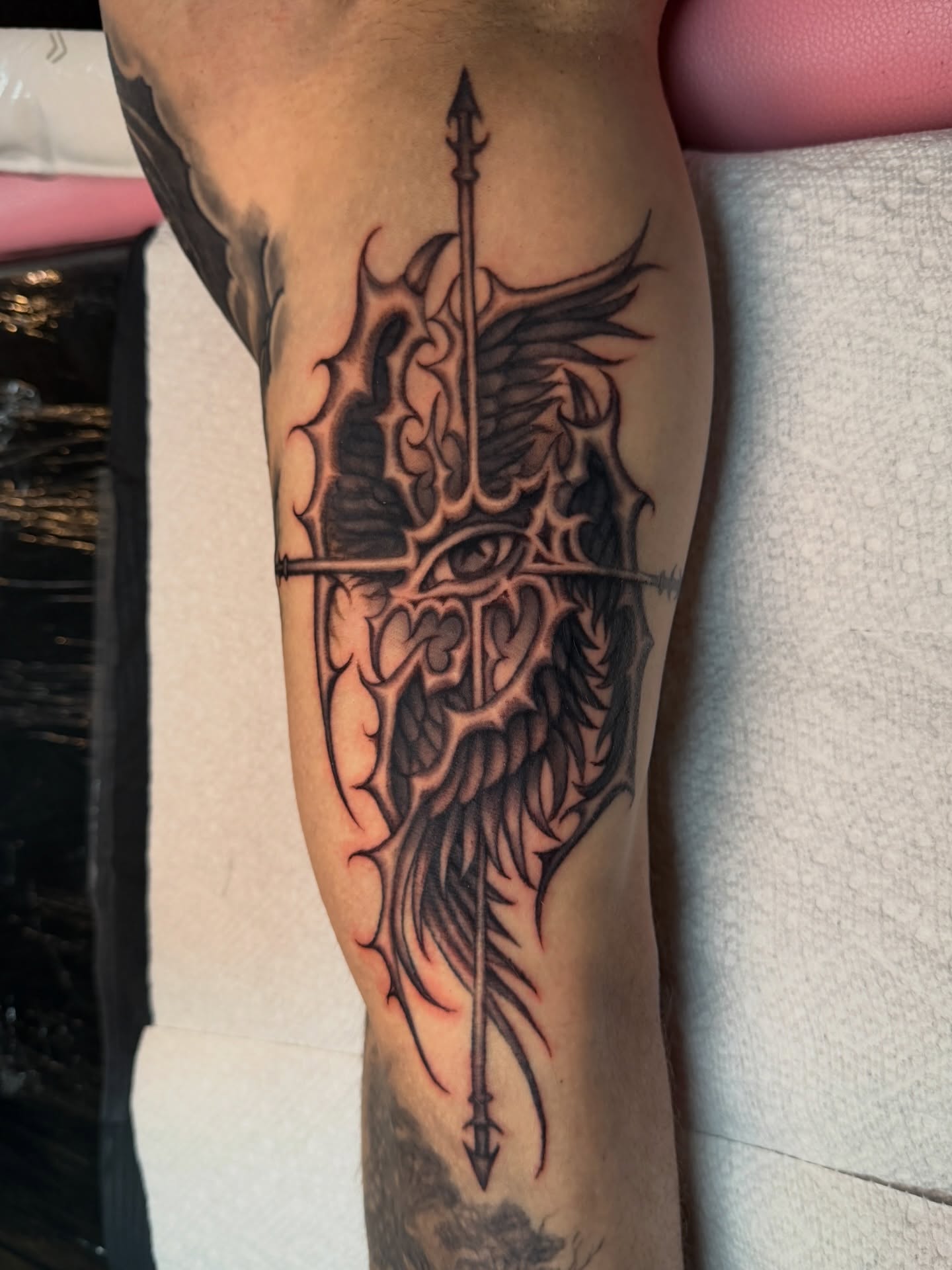 Winged helmet with spear tribal tattoo on the forearm by ☆ Kelly ☆