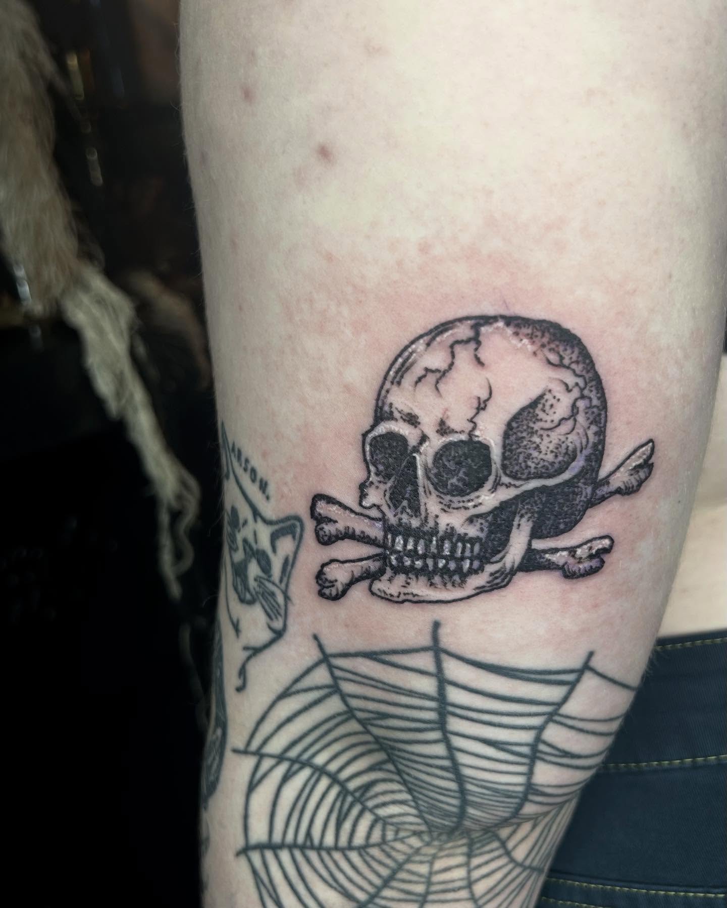 Skull and crossbones black and grey tattoo on the forearm by ๐๐๐๐๐๐ ๐๐๐๐๐๐ ๐๐๐๐๐๐