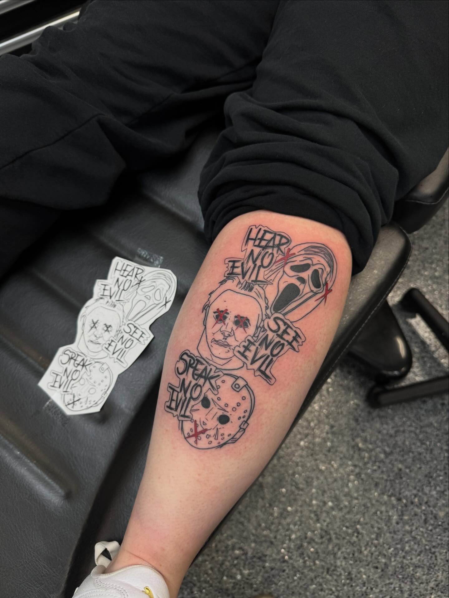 Tattoo by @pushingpigment1117 — black_and_grey