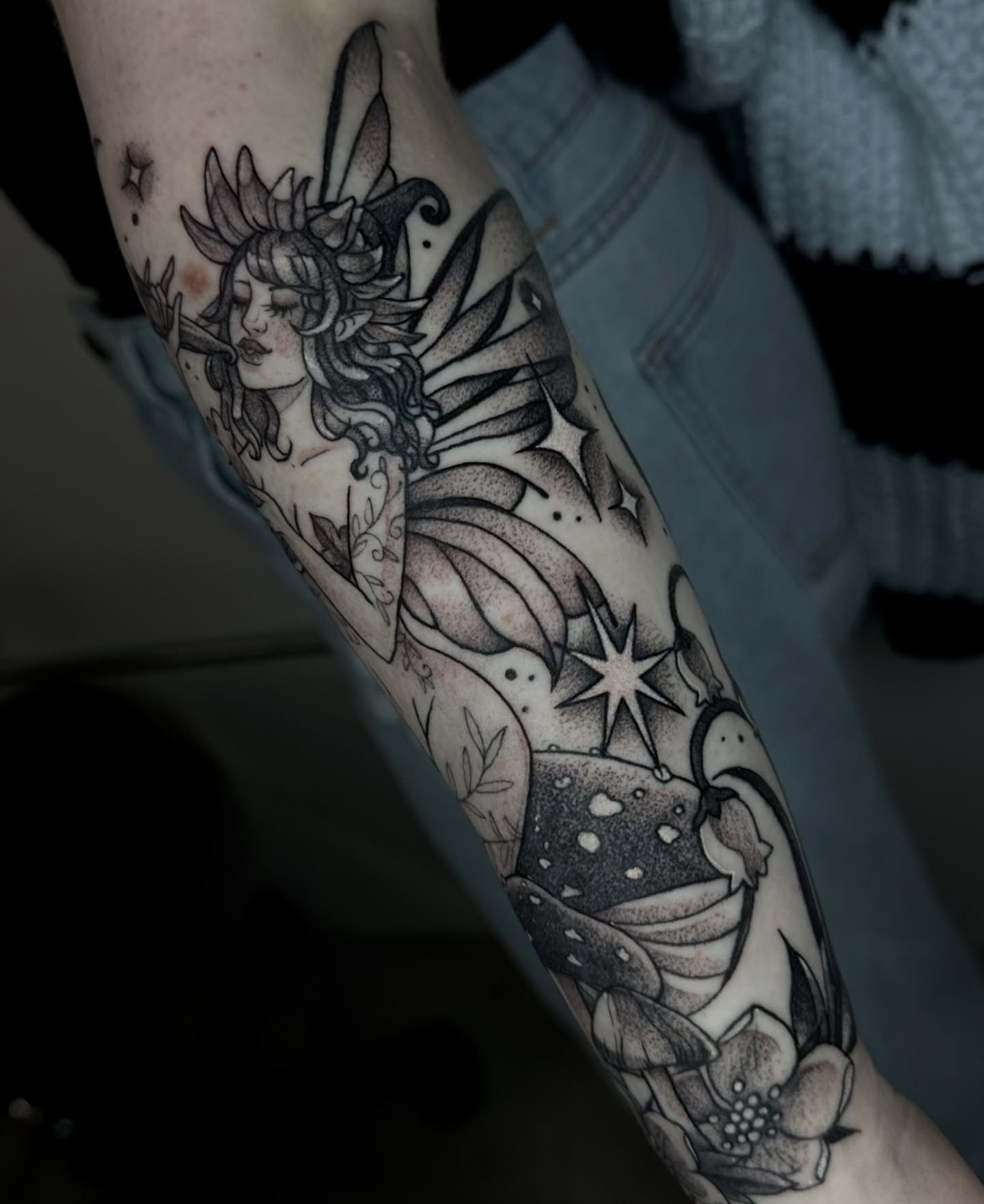 Tattoo by @raerae.tattoos — dotwork, black_and_grey