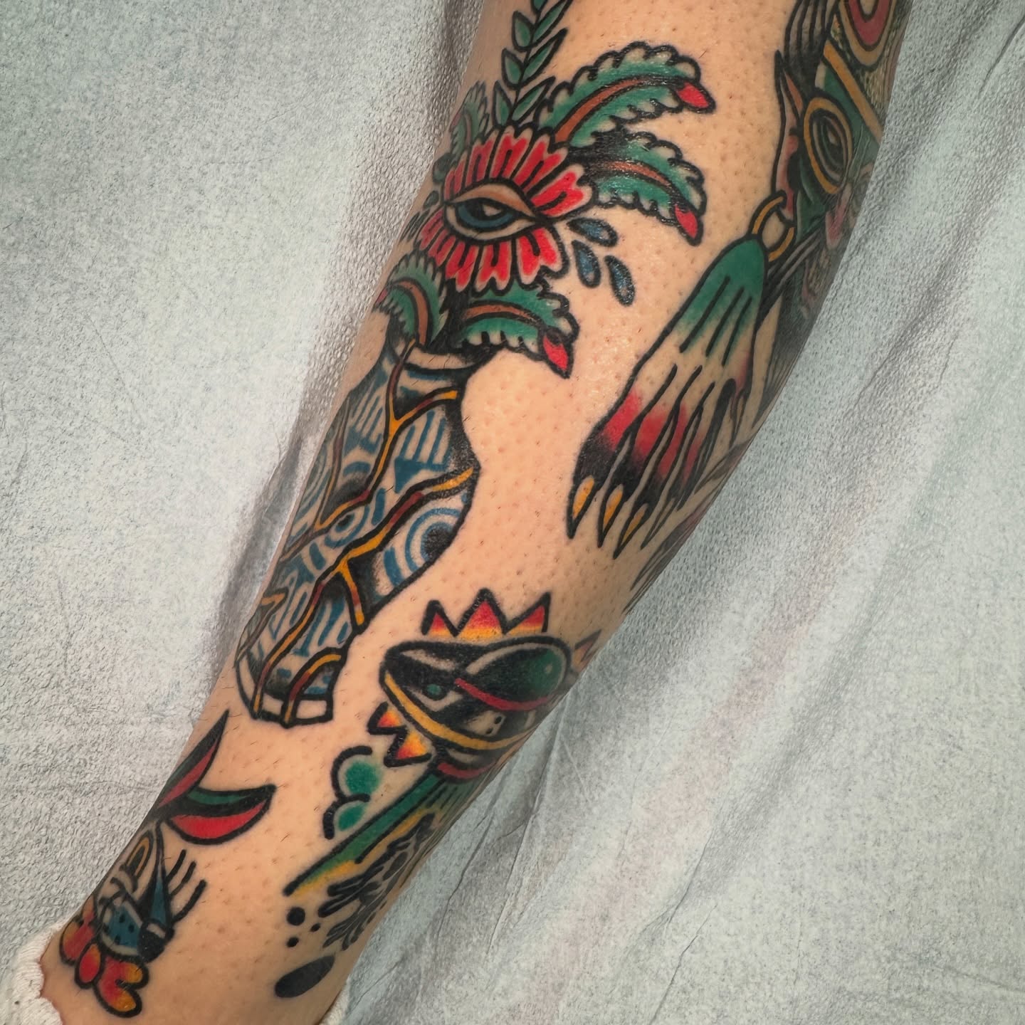 Mexican-themed Chicano tattoo on the forearm by Rafael Torres, San Francisco, California