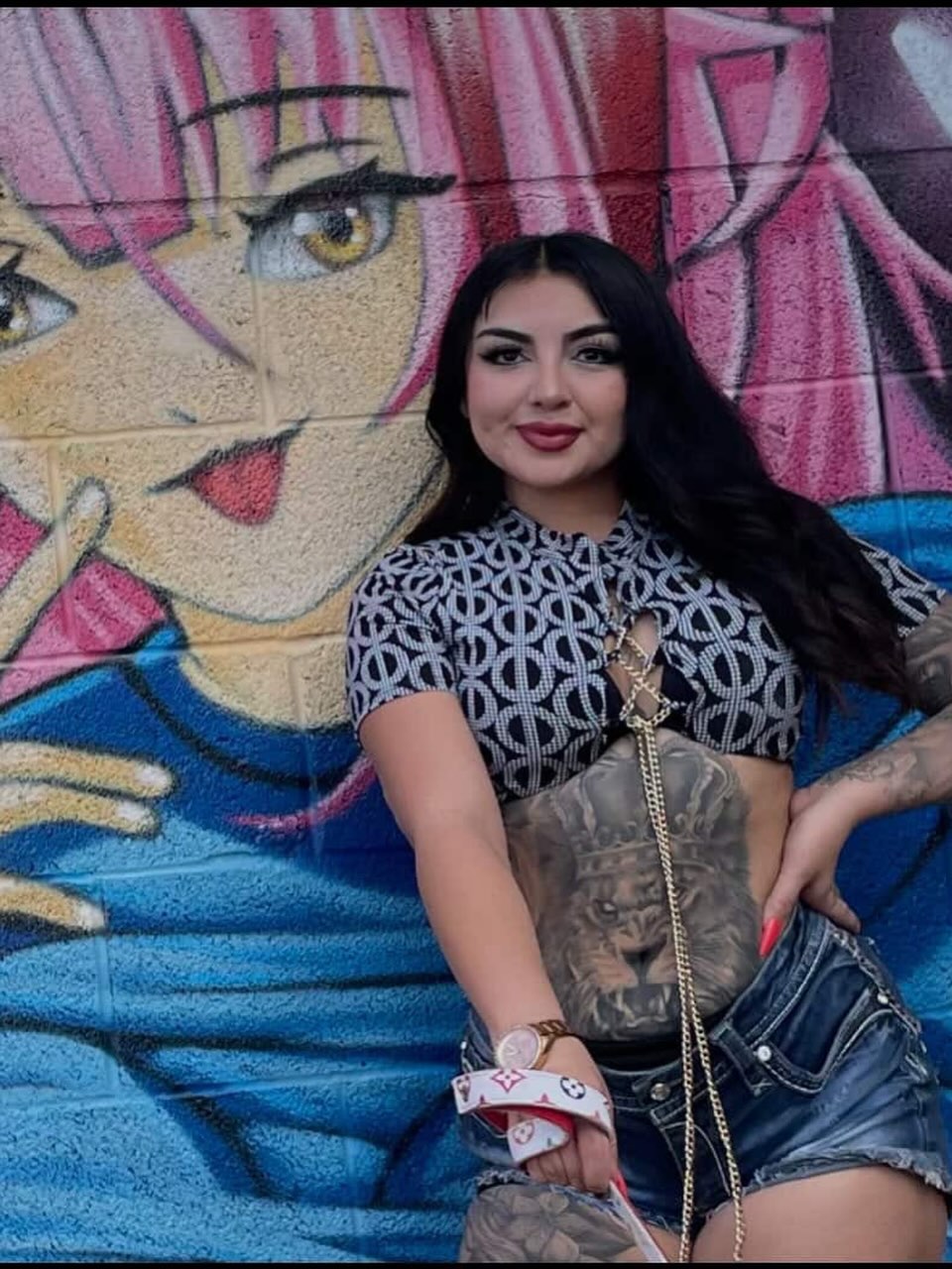 Lion American traditional tattoo on the torso by Gessel Leticia Enriquez