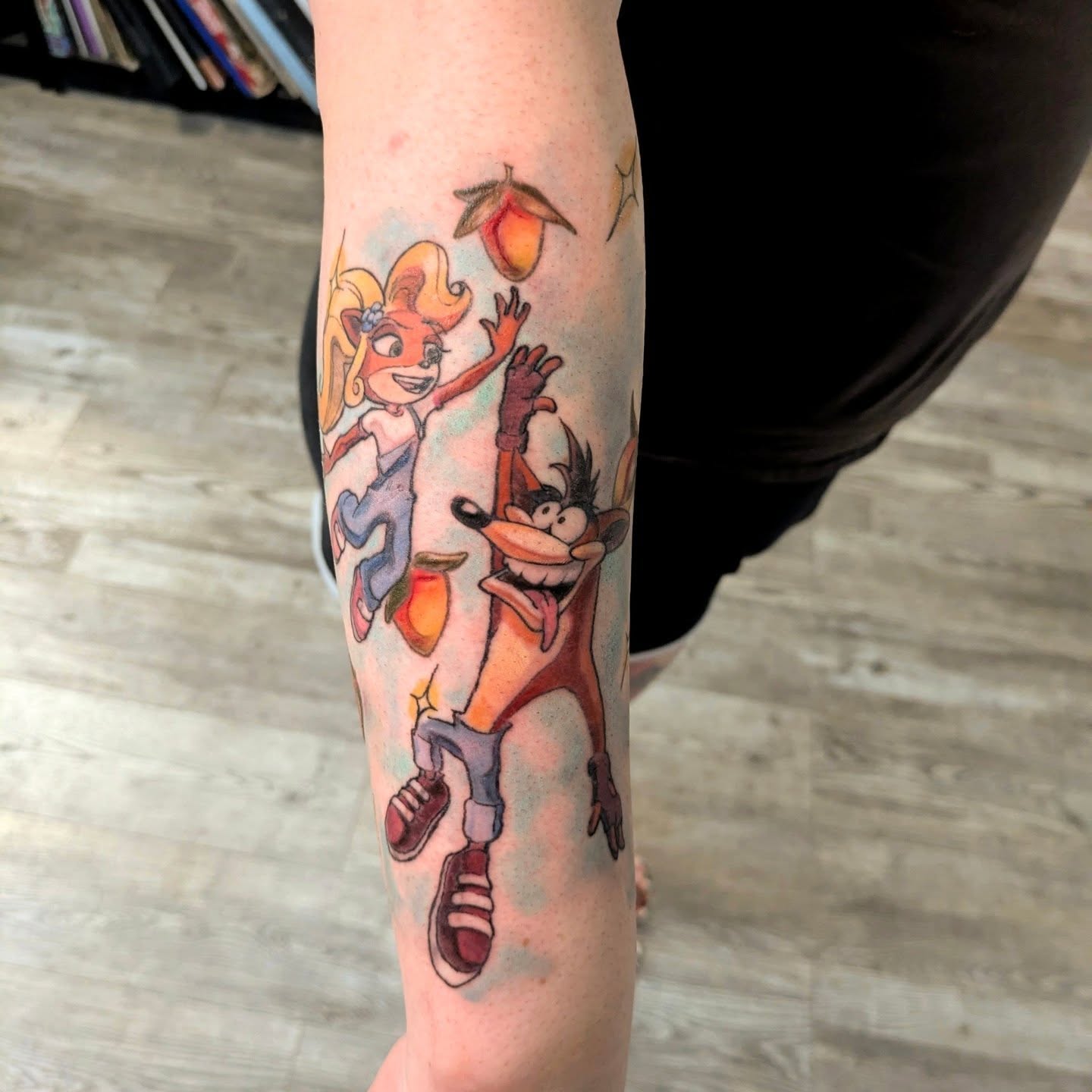 Donkey kong and diddy kong dotwork tattoo on the forearm by Lahel (Lay-el) Fowler