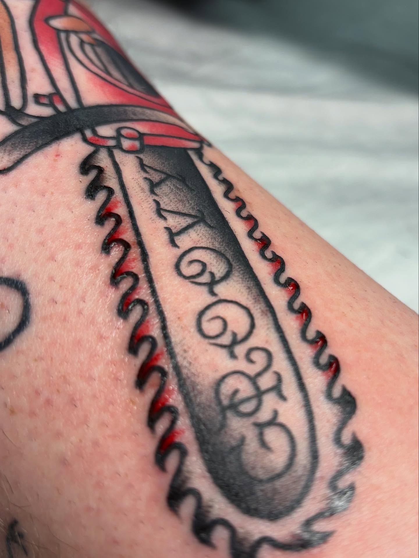 Sailboat American traditional tattoo on the forearm by gia❤️‍🔥🎲, Maryville, Tennessee