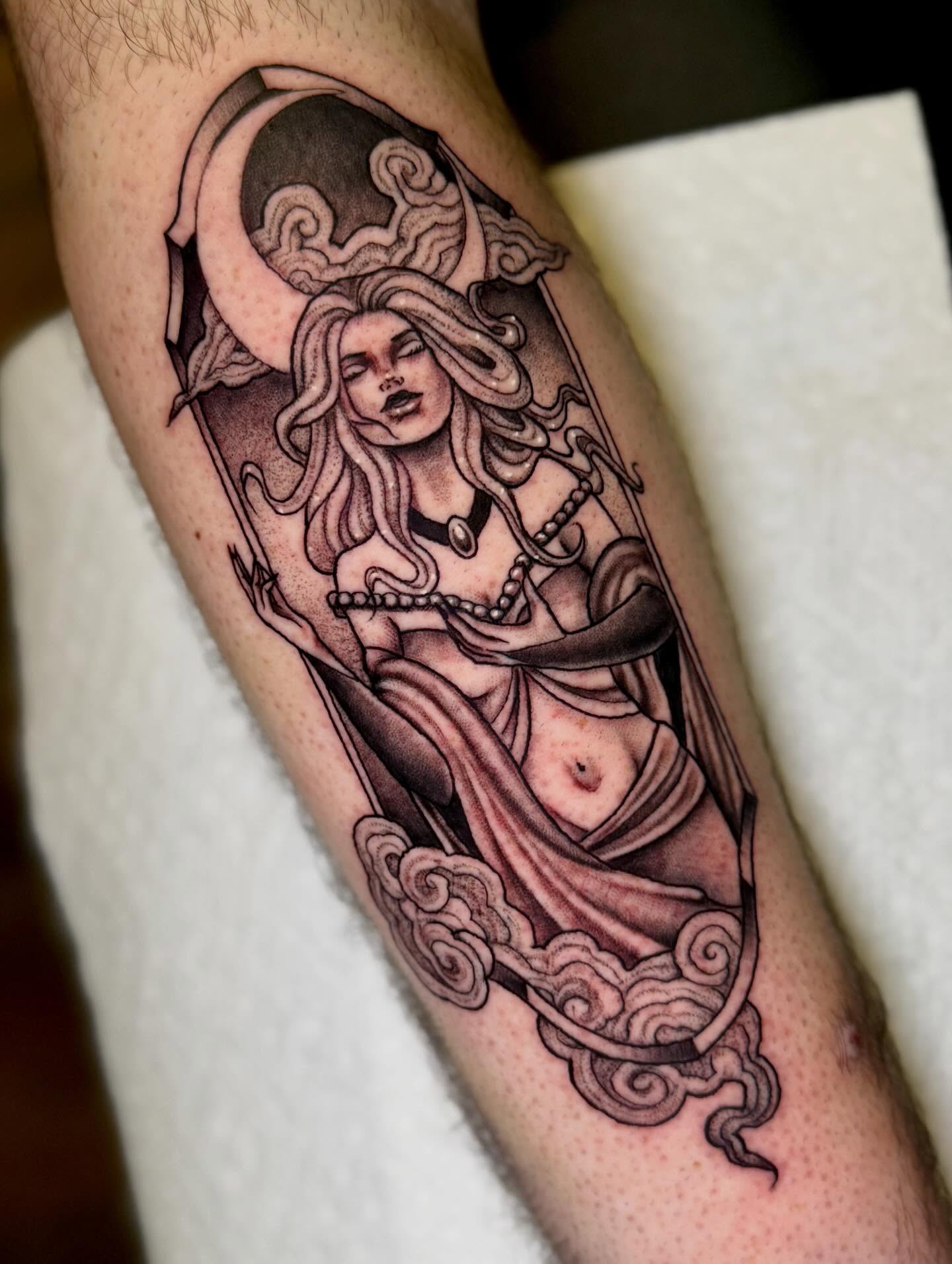 Woman with snakes black and grey tattoo on the forearm by πβ¨ππ₯π’π©ππΆ β¨π