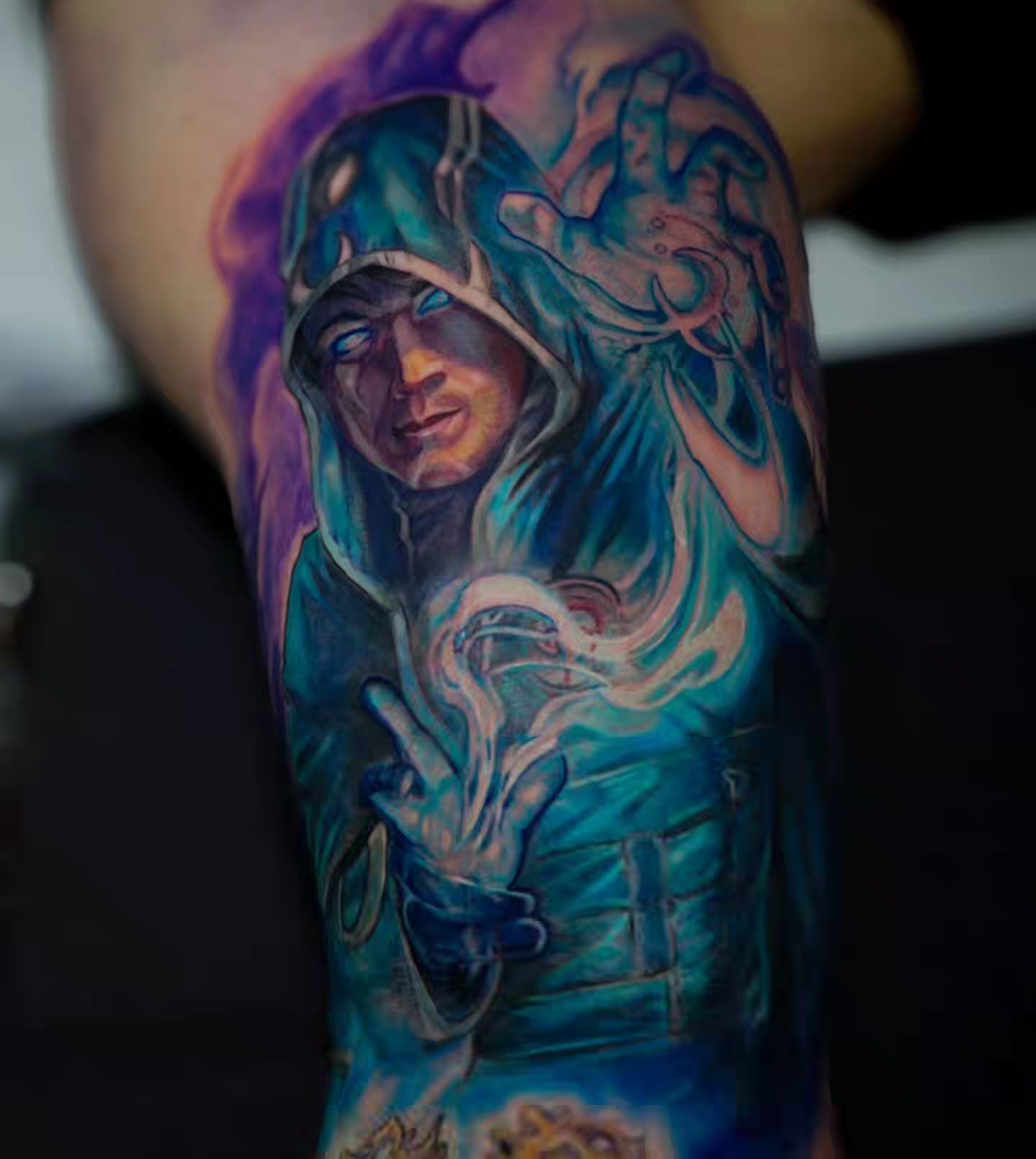 Ghostly figure realism tattoo on the forearm by Bo