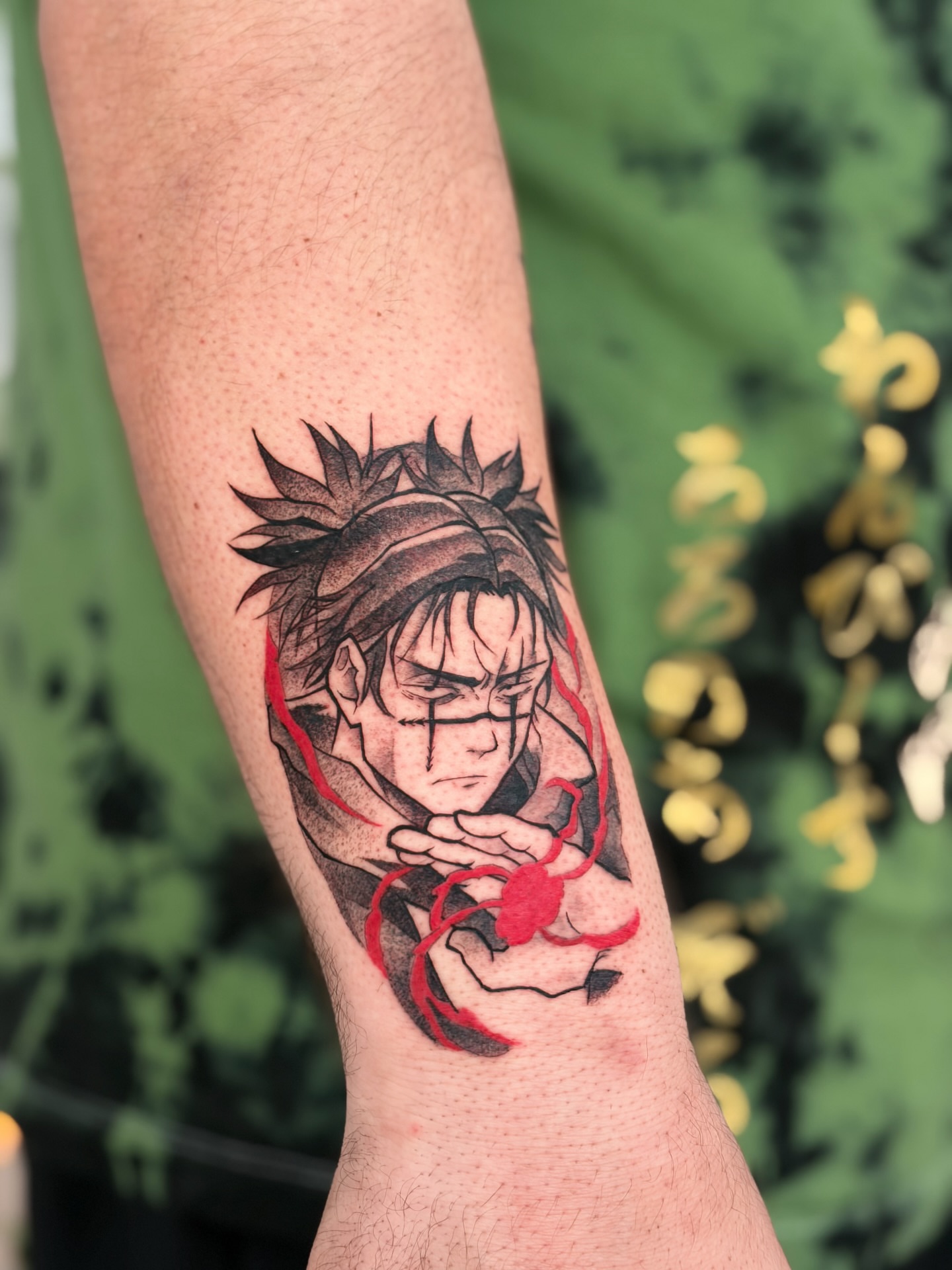 Anime character anime tattoo on the forearm by Quinn ᶻ 𝗓 𐰁 .ᐟ, Charlotte, North Carolina