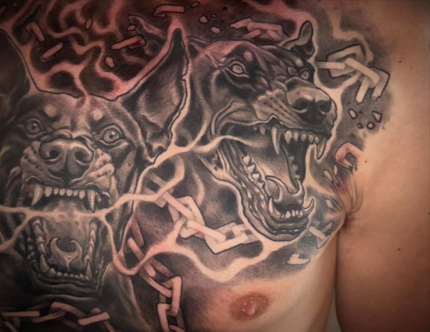 Tattoo by @dominicholmes_art — black_and_grey