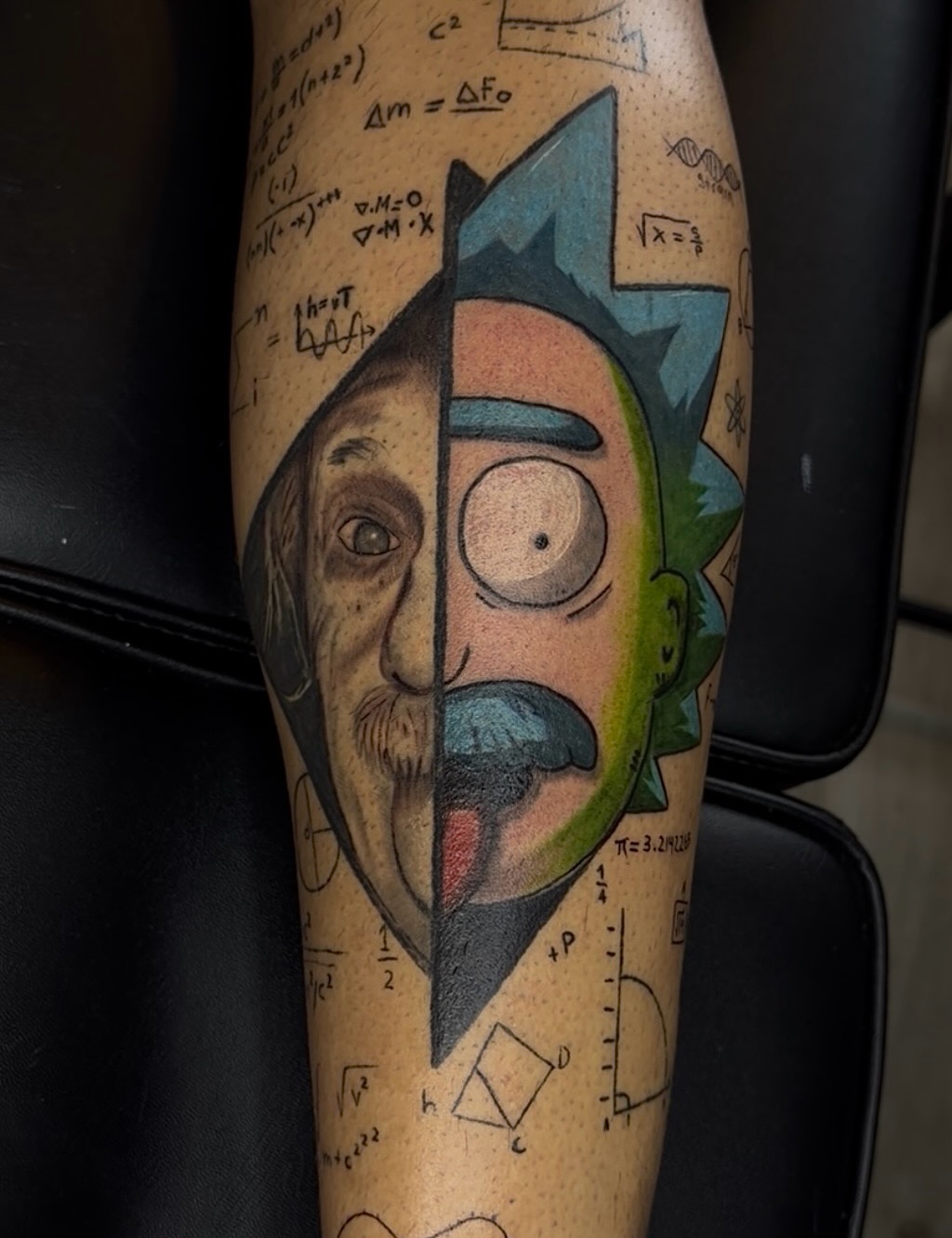 Albert Einstein and Rick Sanchez portrait new school tattoo on the forearm by 🐺