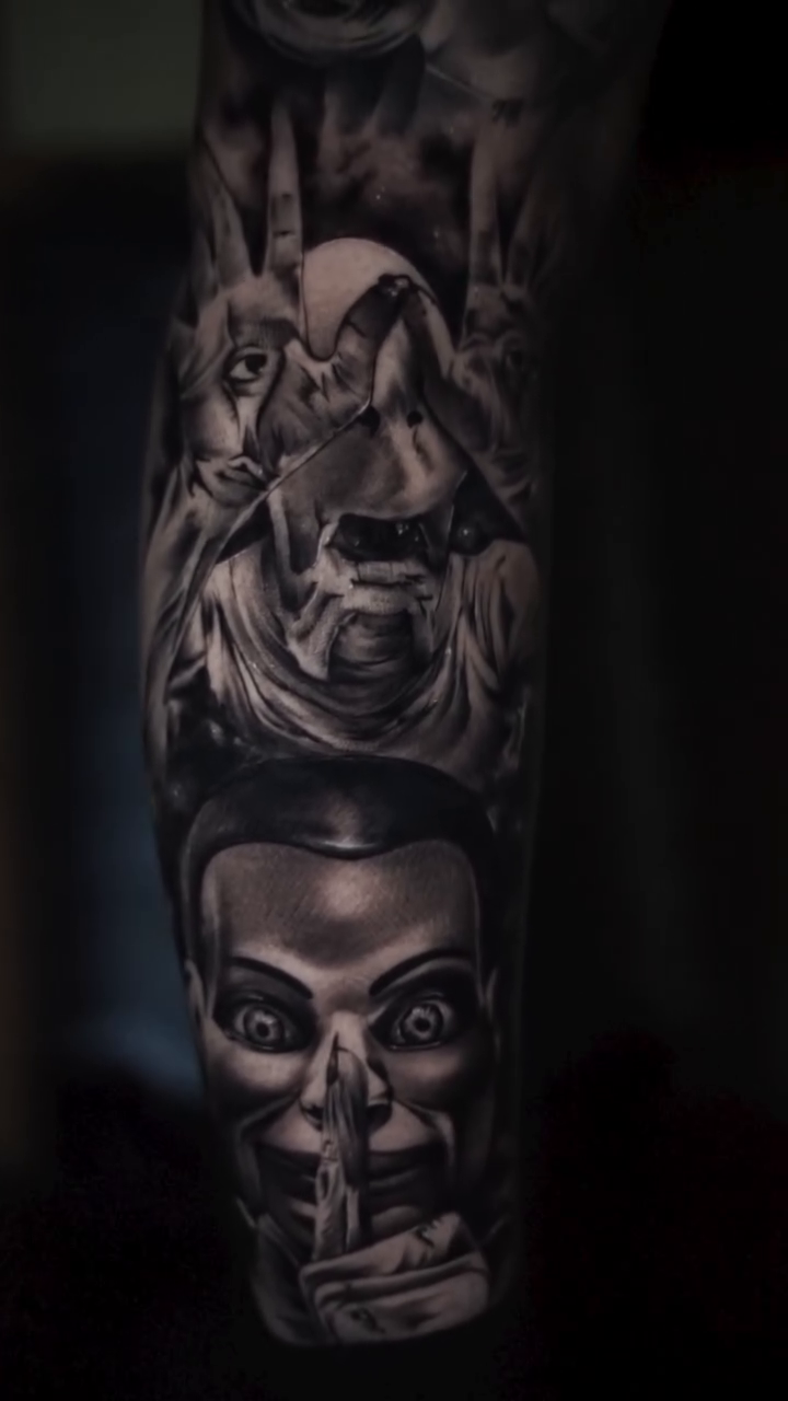 Horror figures dark realism tattoo by Daniel Gonzalez