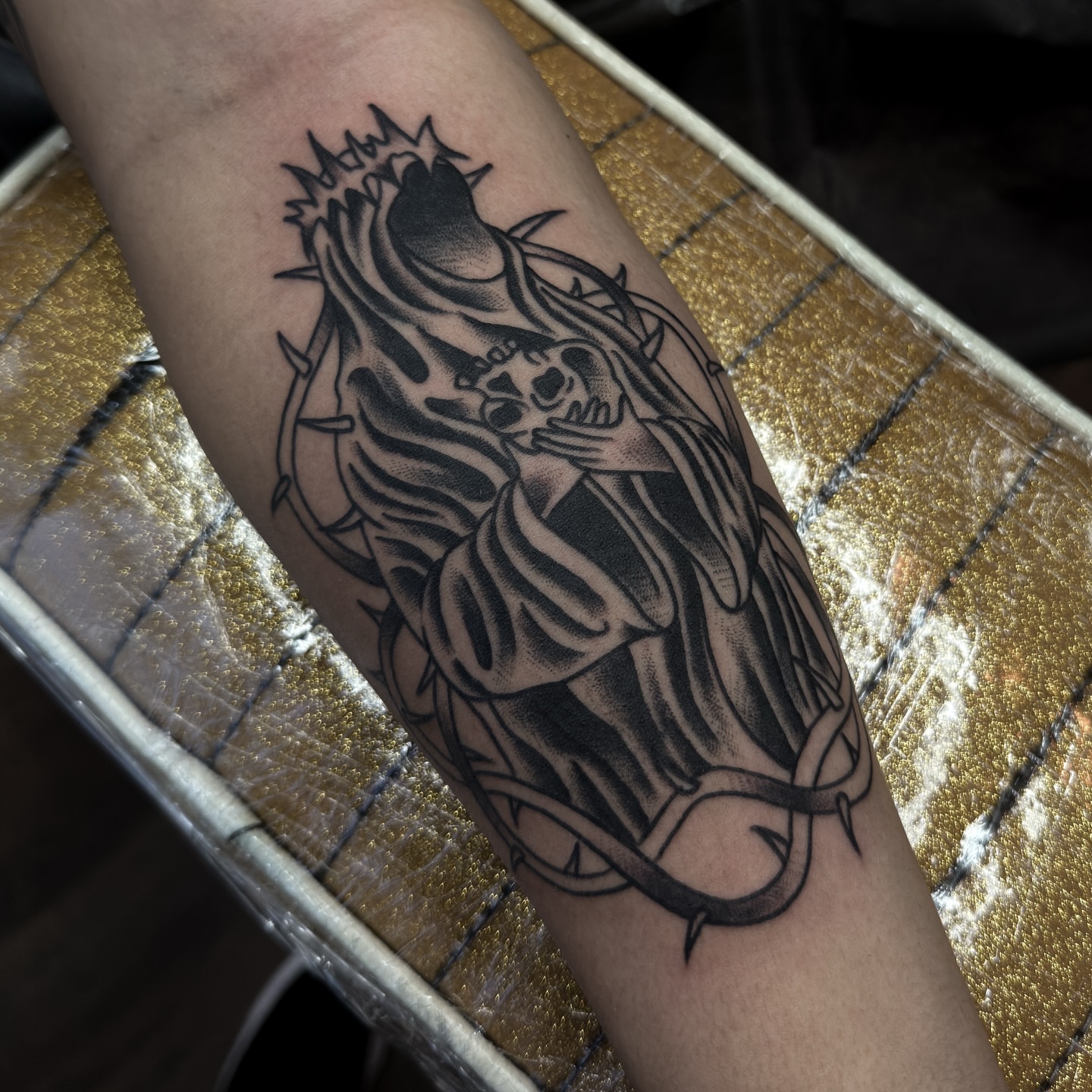 Lion and skull black and grey tattoo on the forearm by ⚔️Andreas Dolleschal⚔️
