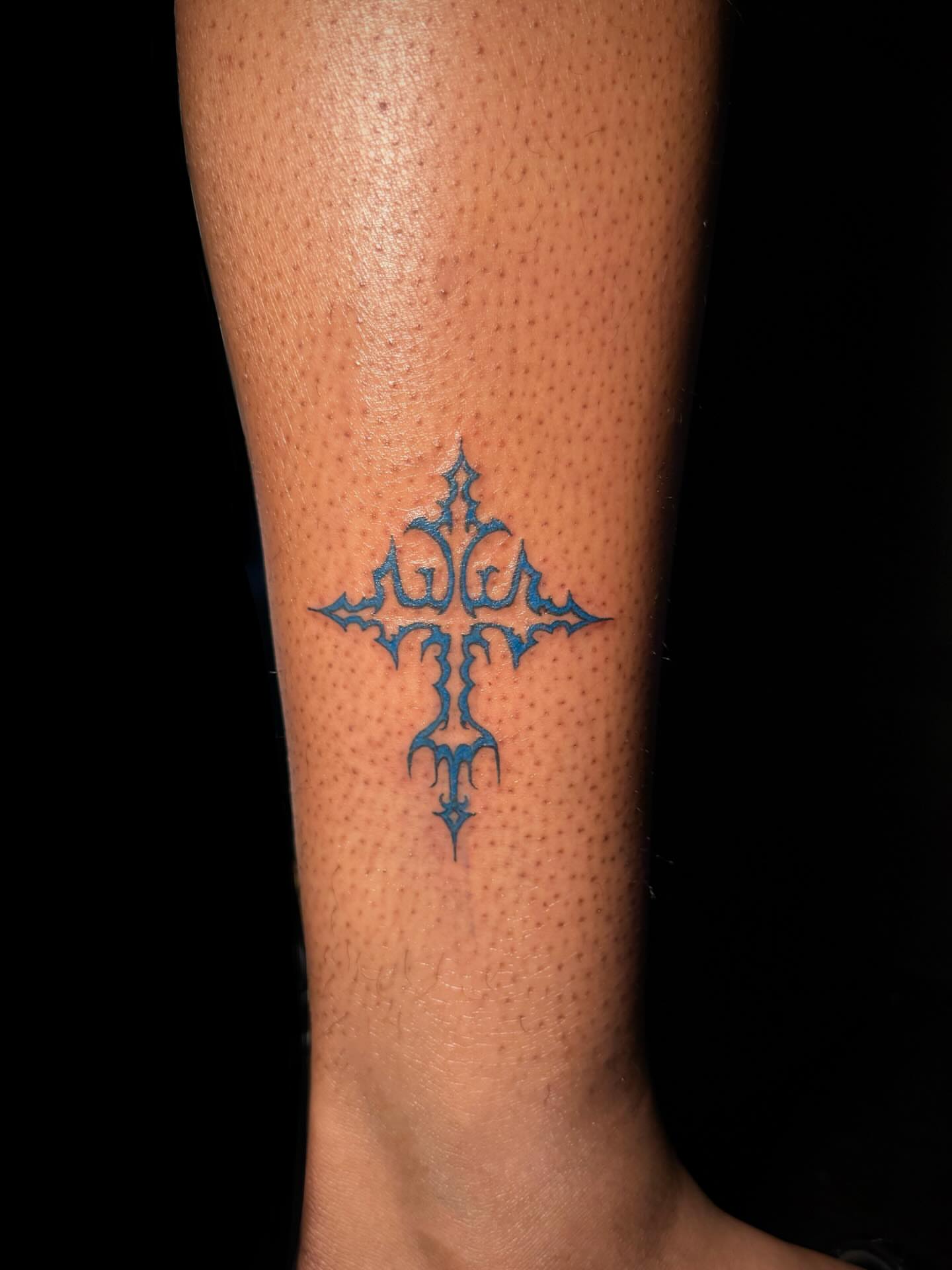 Cross geometric tattoo on the forearm by π΅ππππππ¦π€