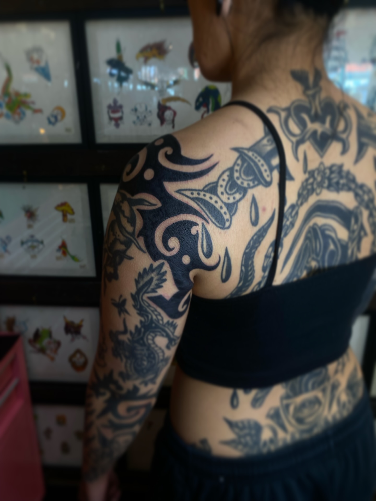 Tribal dragon tribal tattoo on the back by ⛓️ L̷i̷n̷n̷e̷a̷⛓️, Las Vegas, Nevada