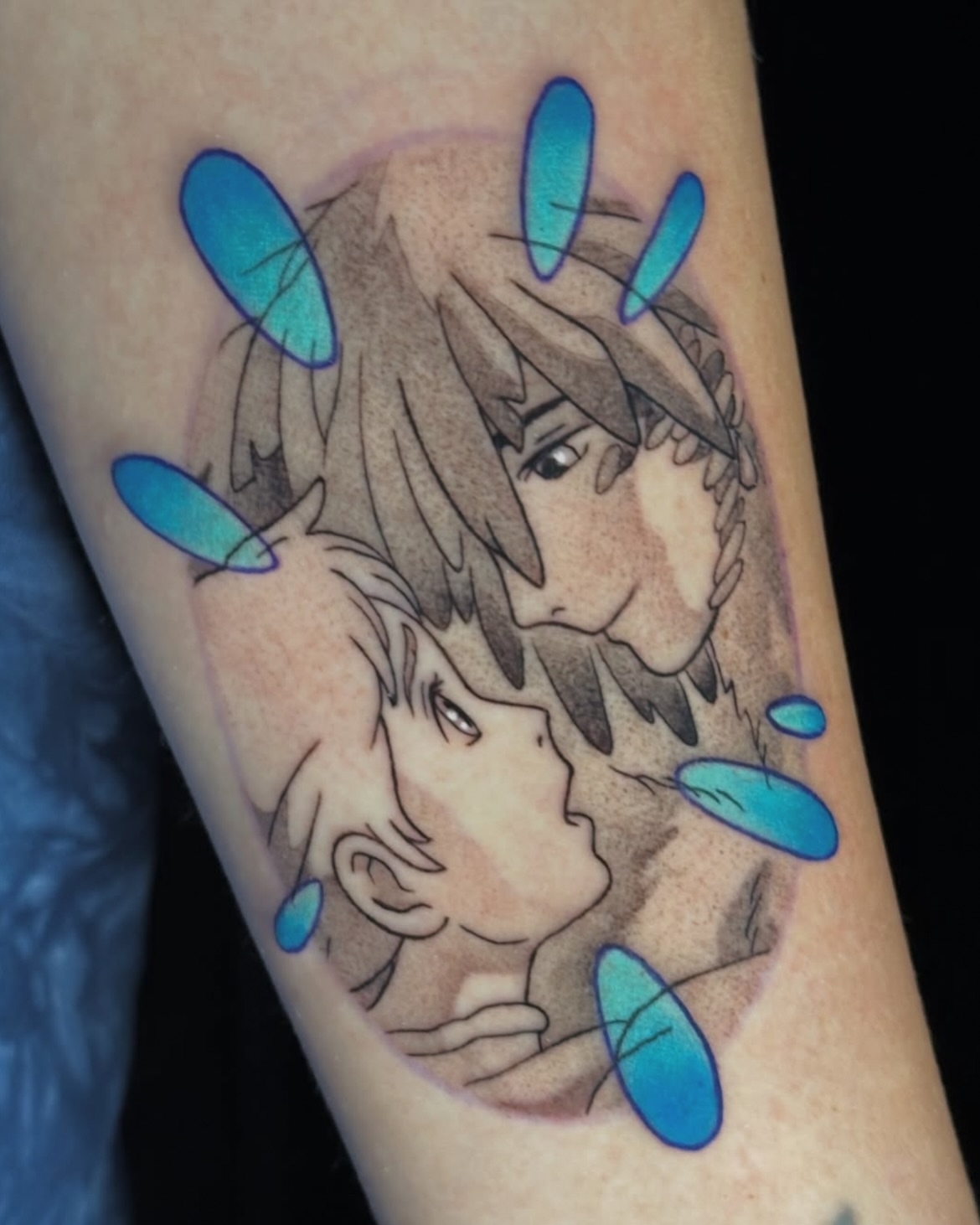 Anime characters anime tattoo on the forearm by Dustin Hughes
