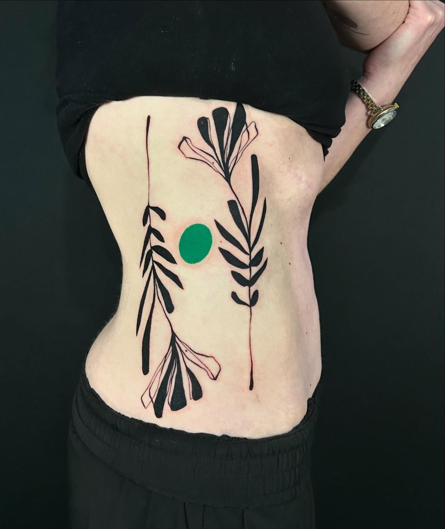 Botanical geometric tattoo on the torso by @laurabochet_tattoo, Beacon, NY