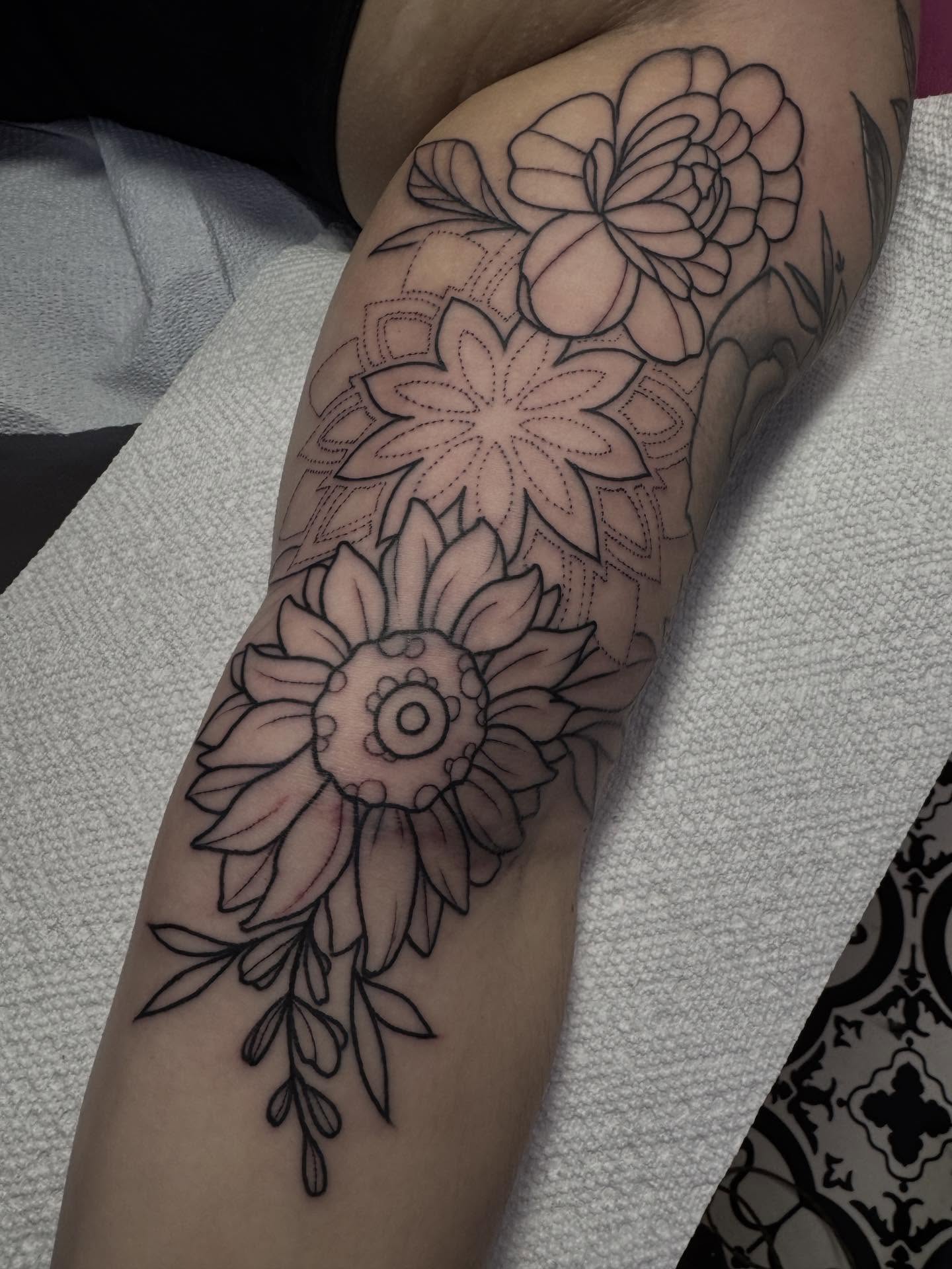 Floral bouquet black and grey tattoo on the forearm by ️️️️️Hannah Smyle