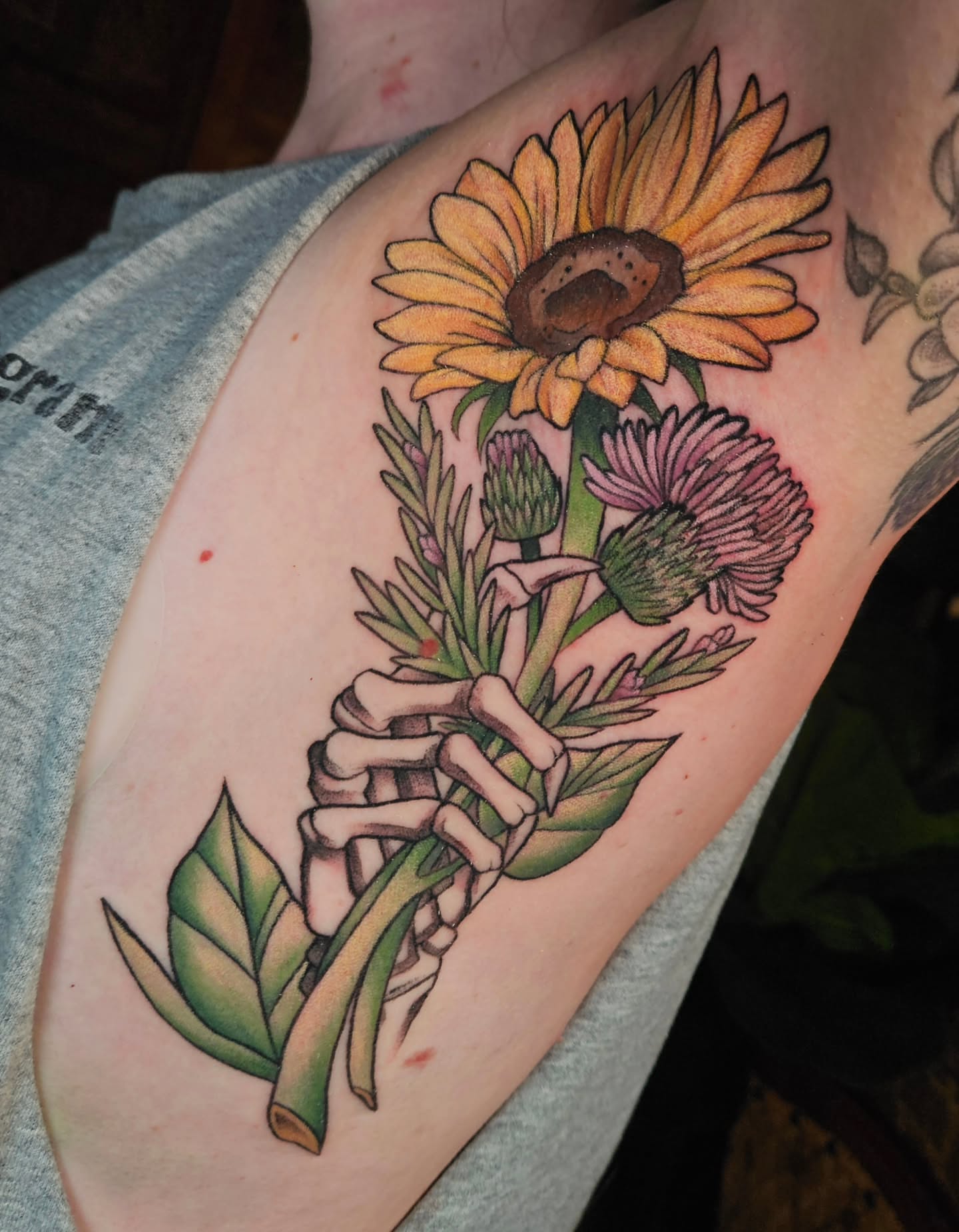 Sunflower bouquet realism tattoo on the forearm by Chloe🌿Tattoos