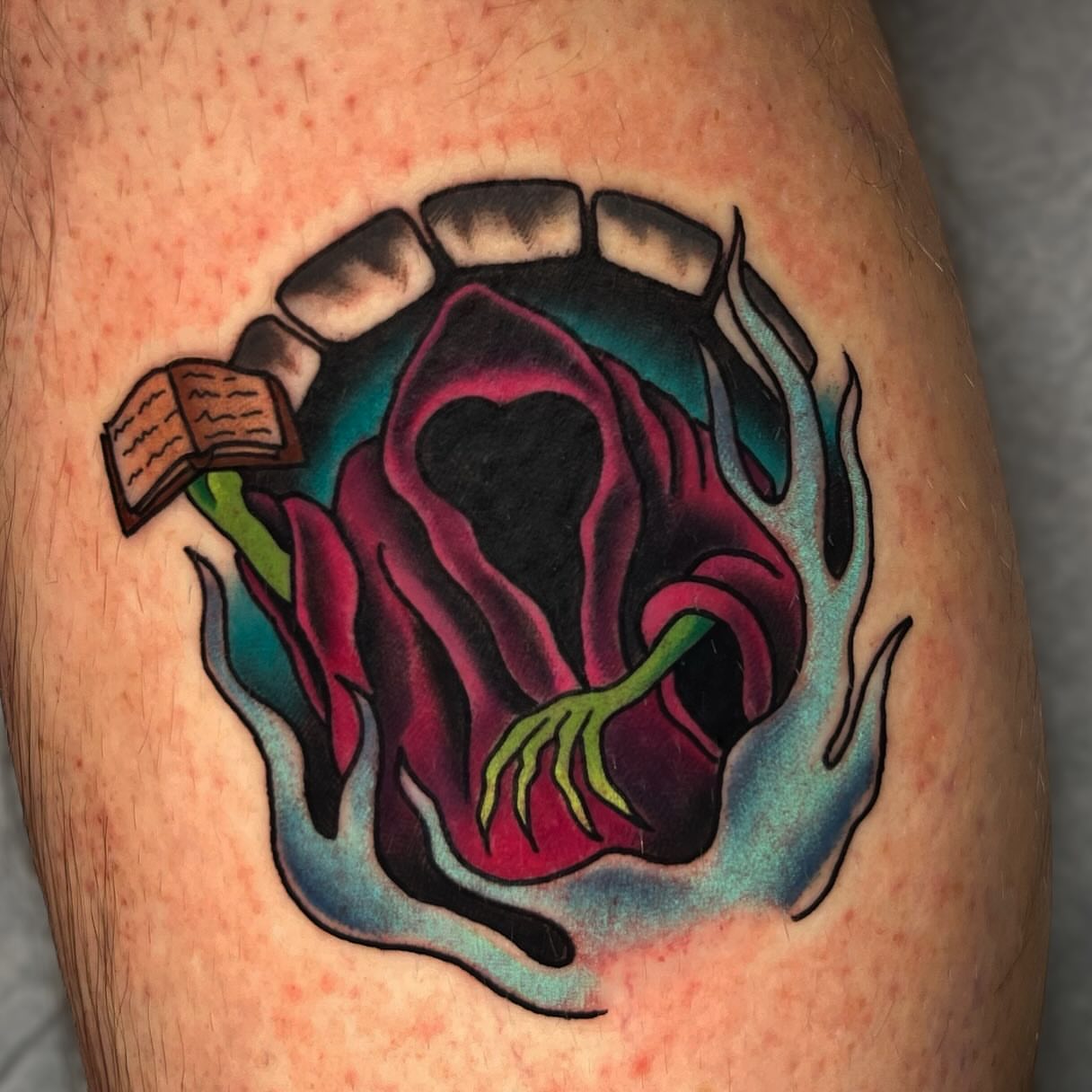 Rose American traditional tattoo on the forearm by Nicole Skalski