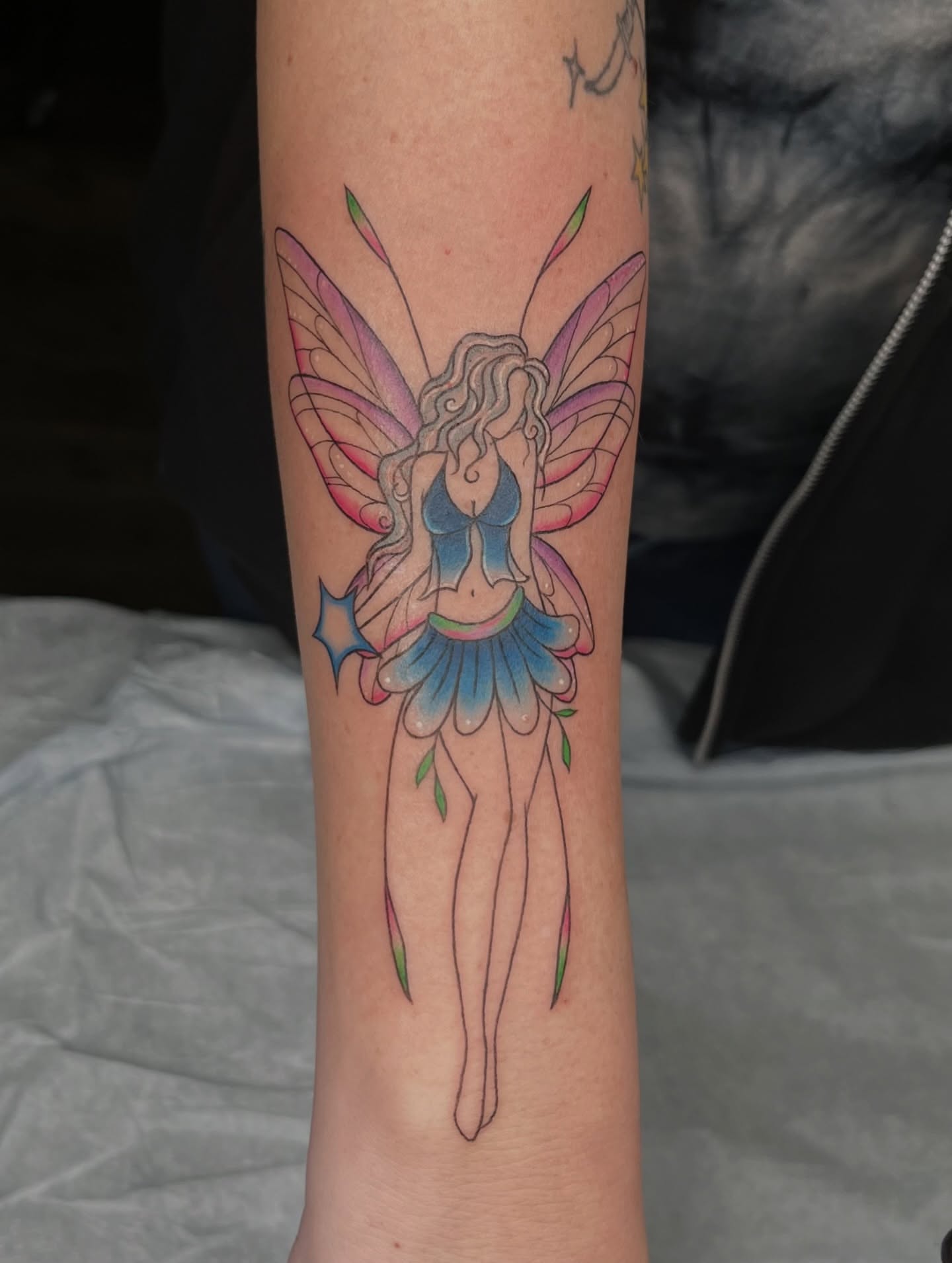 Fairy new school tattoo on the forearm by ✩gracie ⋆｡°✩
