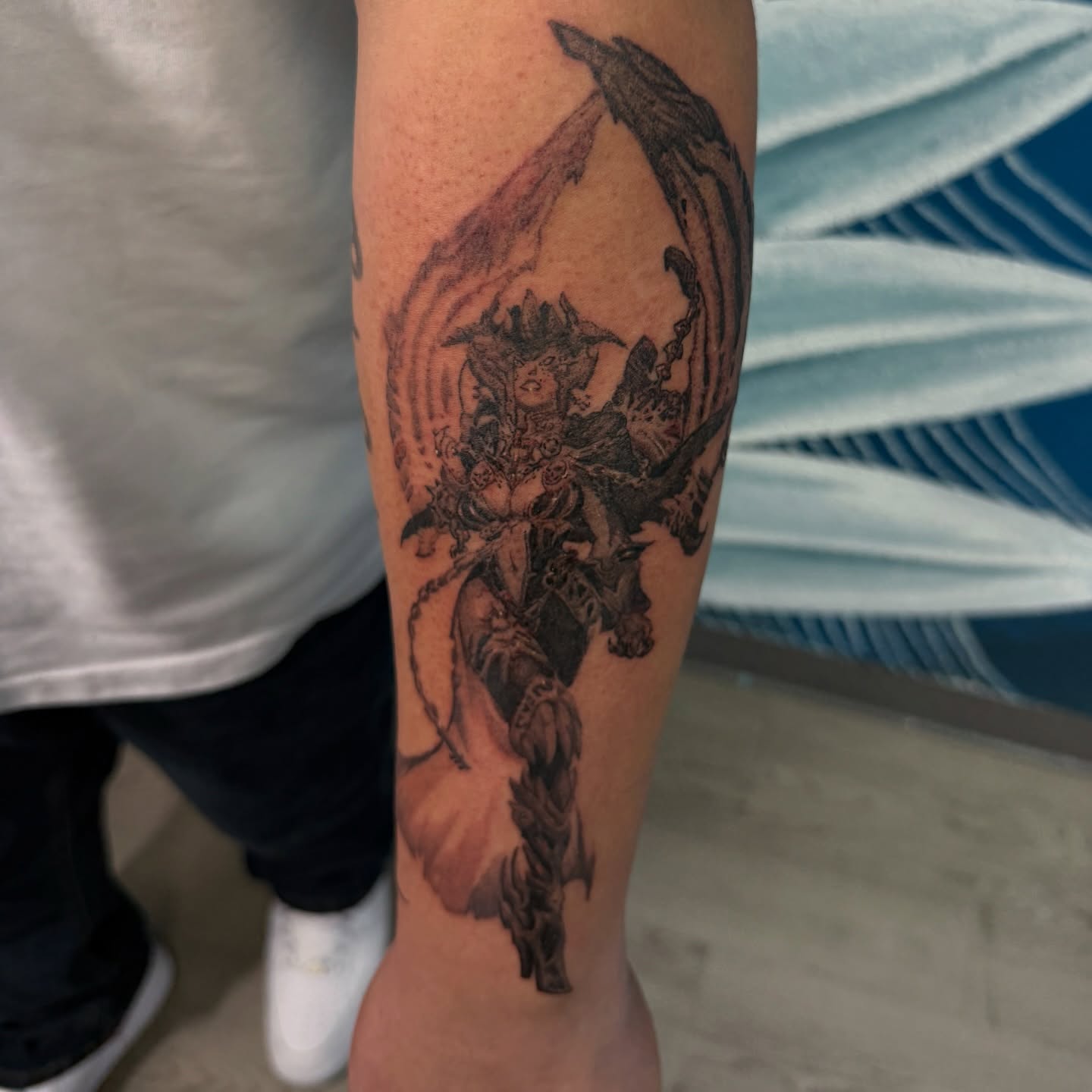Demon warrior realism tattoo on the forearm by Kevin, Las Vegas, Nevada