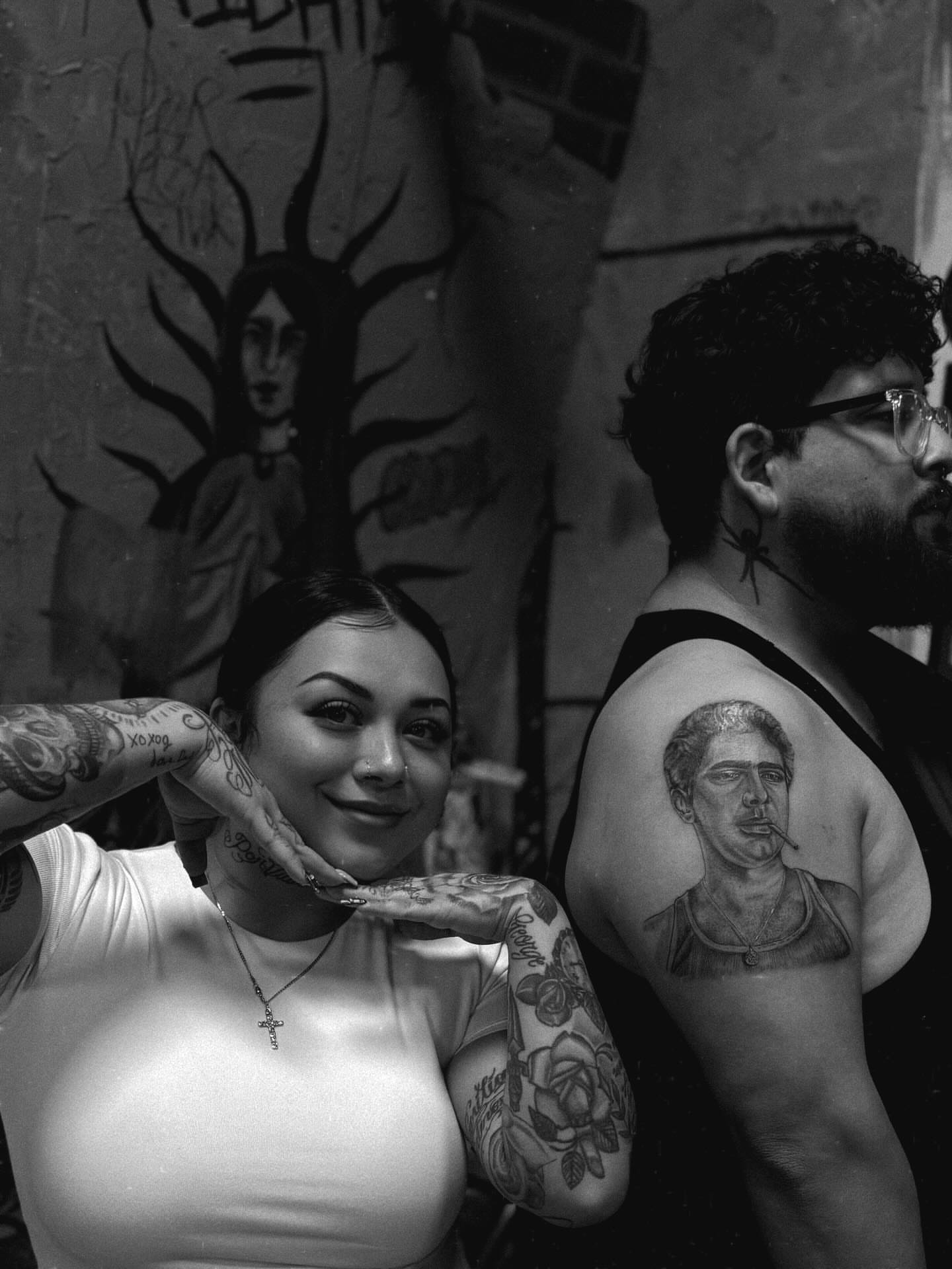 Portrait realism tattoo on the shoulder by Giana Martinez, Wichita, Kansas