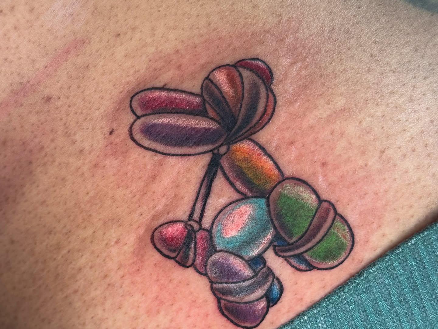 Balloon animal American traditional tattoo on the back by Breanna B