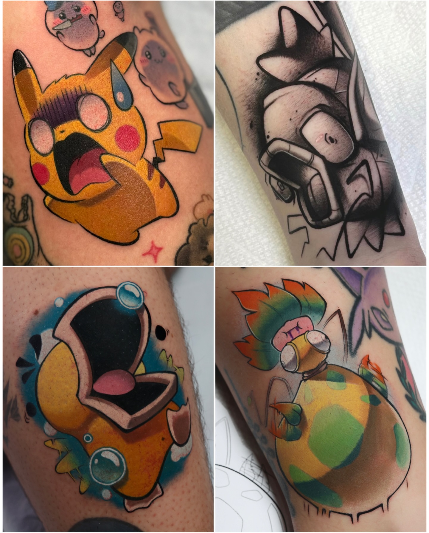 Pokemon characters new school tattoo on the forearm by Bee Rye