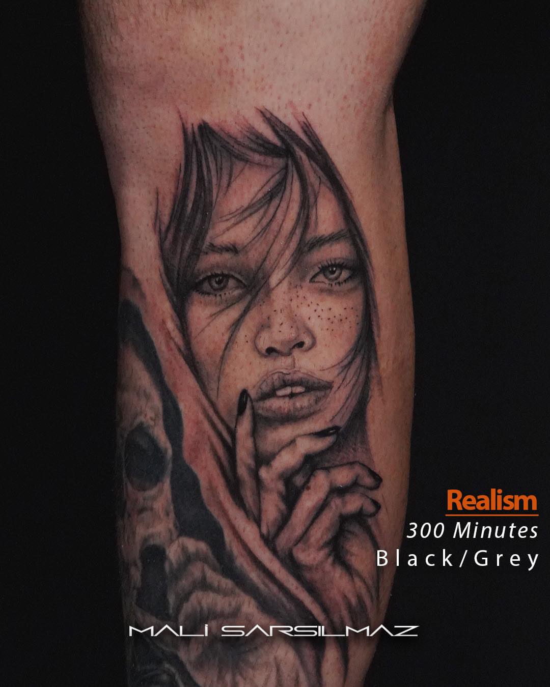 Woman's face realism tattoo on the forearm by Mali Sarsılmaz, Nicosia, Cyprus