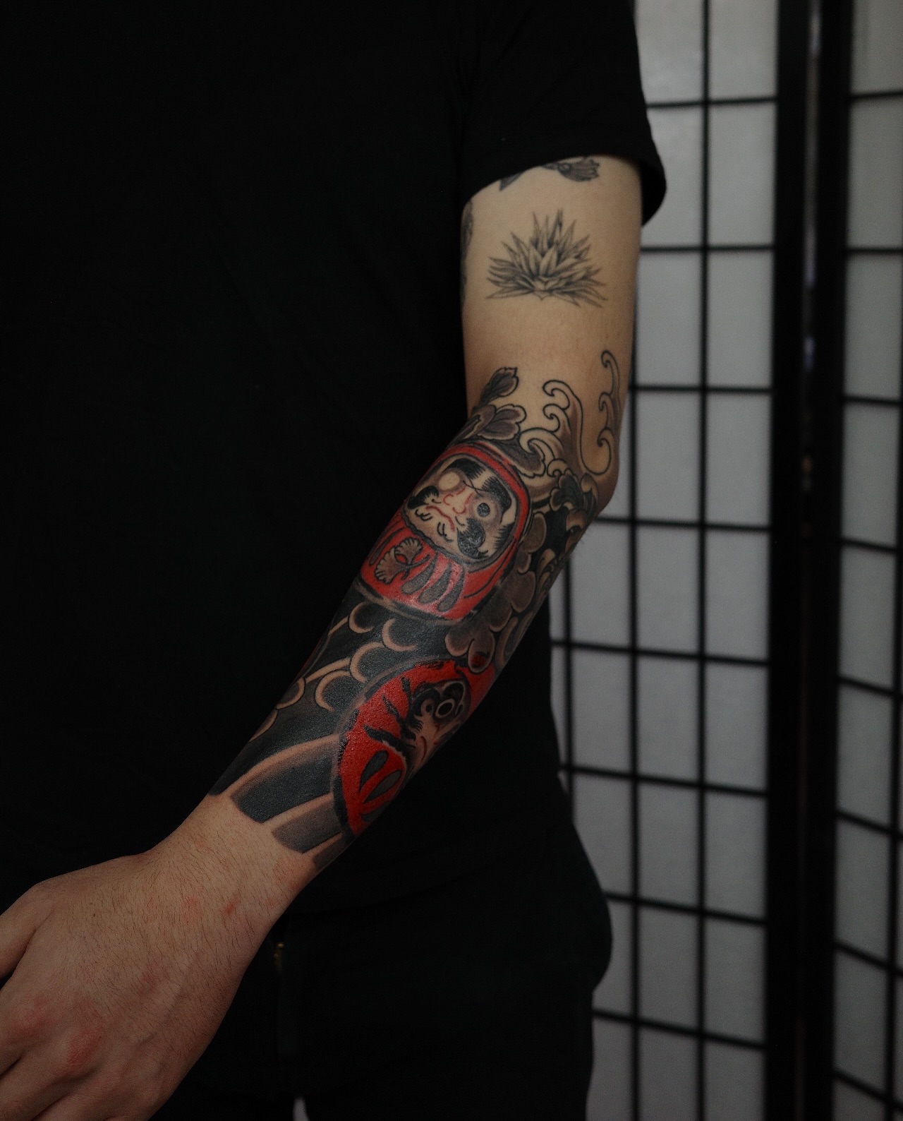 Daruma doll japanese irezumi tattoo on the forearm by Innokenty Meshchakov, Portland, Oregon