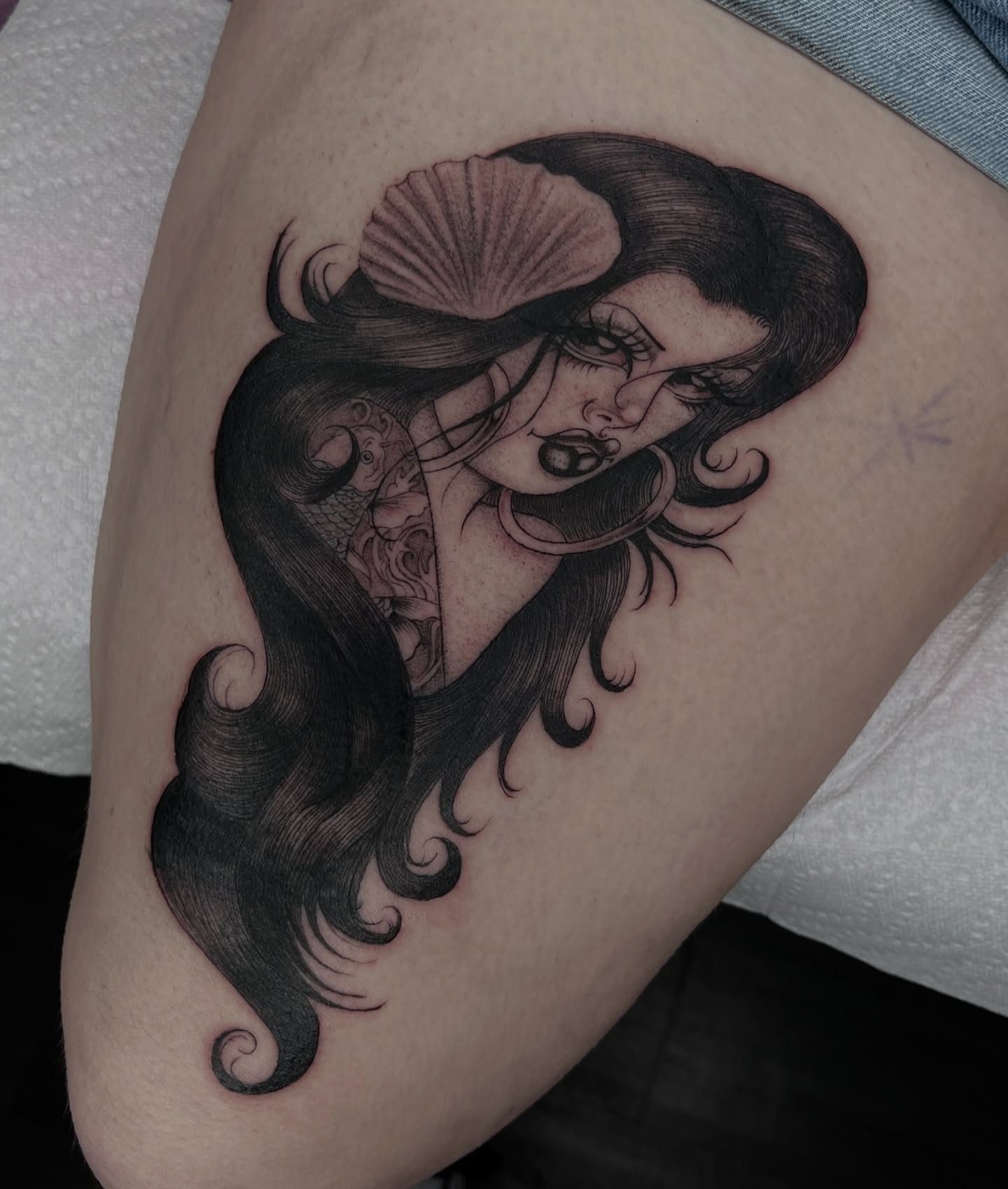 Tattoo by @ashleyworldpeace — black_and_grey, realism