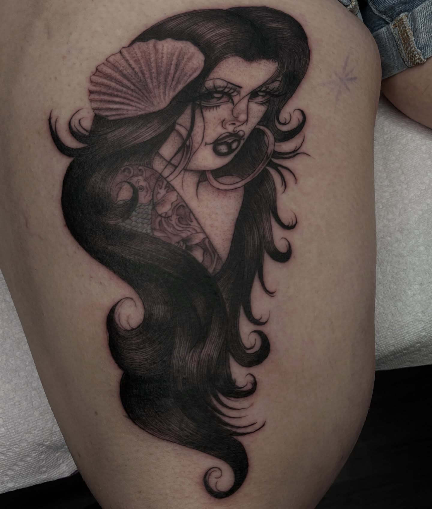 Tattoo by @ashleyworldpeace — black_and_grey