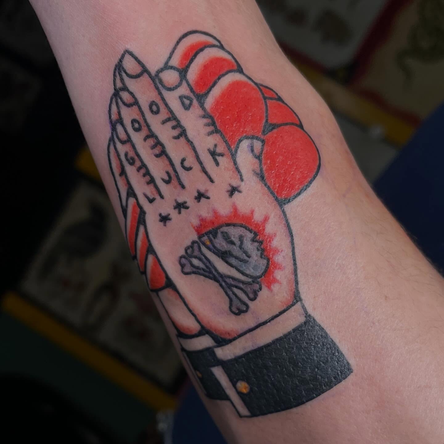 Boxing glove American traditional tattoo on the forearm by Jennifer Medrano
