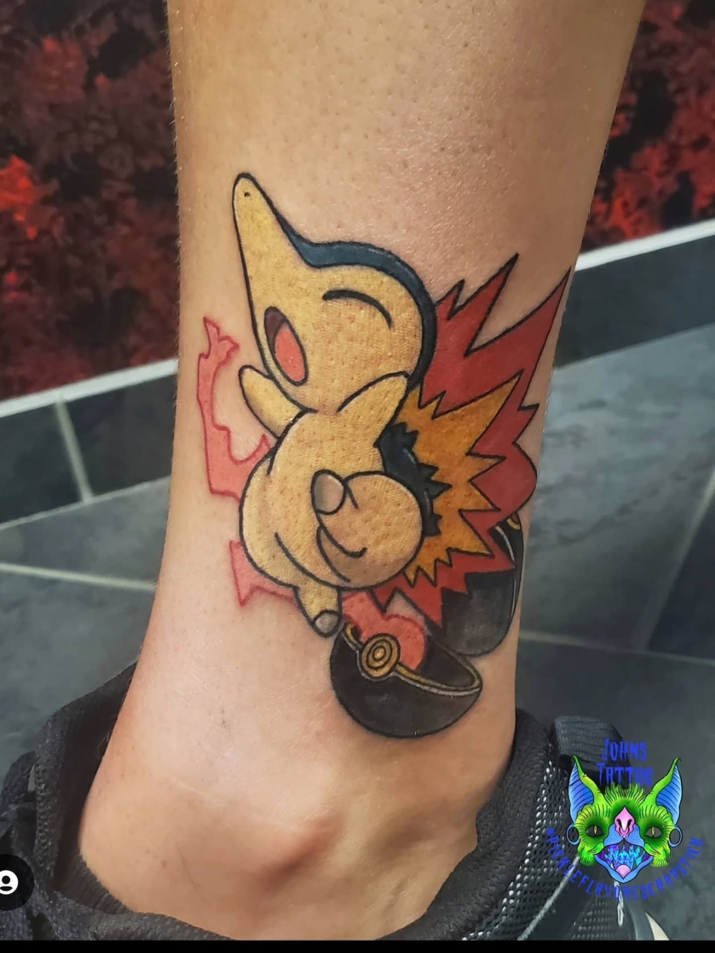 Flame and chibi character new school tattoo on the forearm by πππ¦ππ§ππ‘π ππ¨ππππππ’π§π¨'π¬ πππππ¨π¨π¬