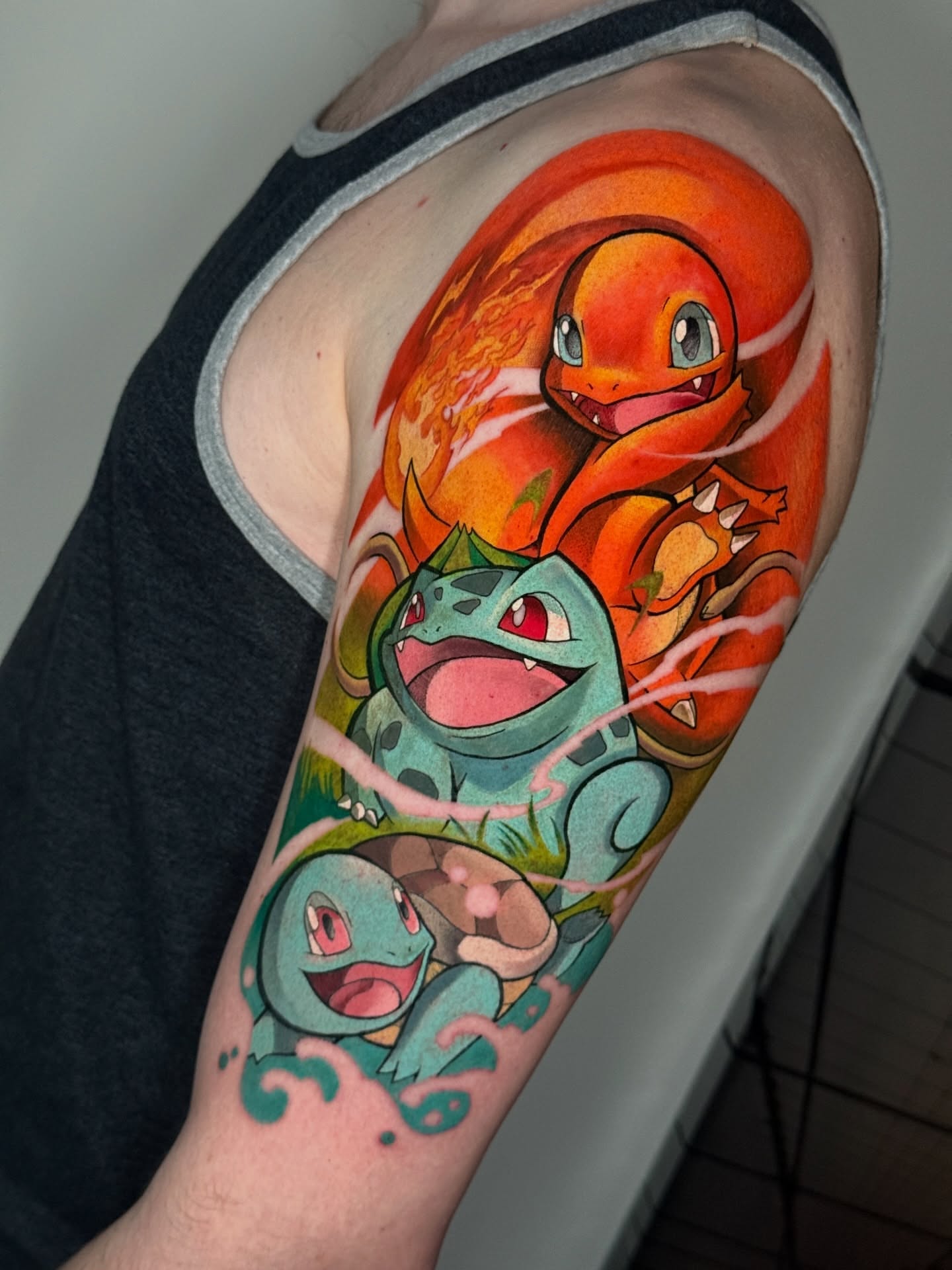 Pokémon starters new school tattoo on the forearm by Rigo4k