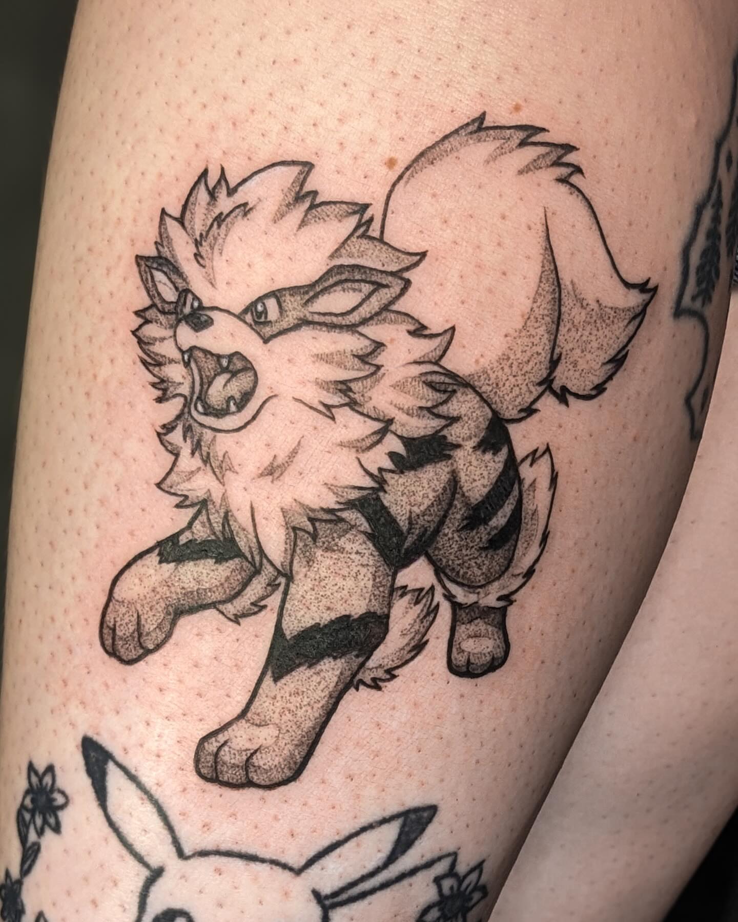 Wolf dotwork tattoo on the thigh by robin ✨ portland tattoo artist