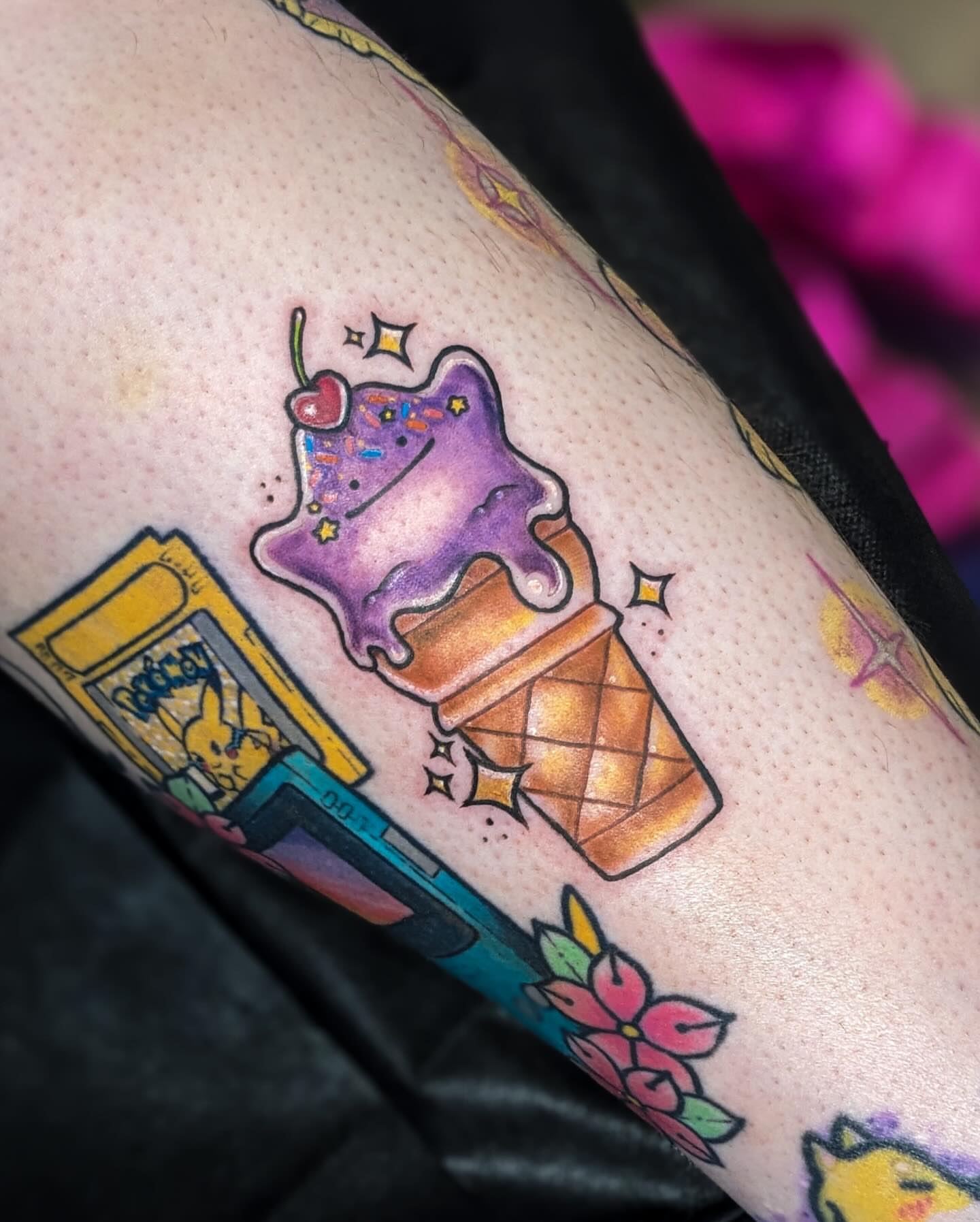 Ice cream cone American traditional tattoo on the forearm by robin ✨ portland tattoo artist