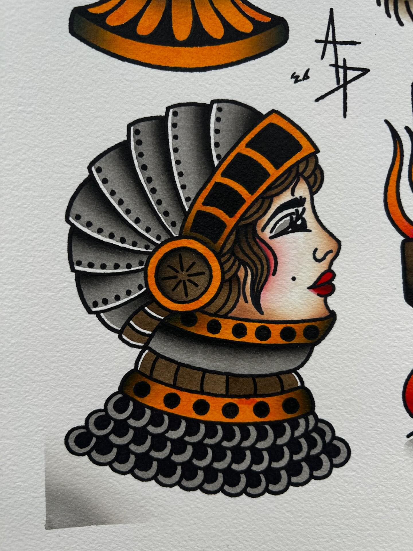 Woman's profile American traditional tattoo by Alycia