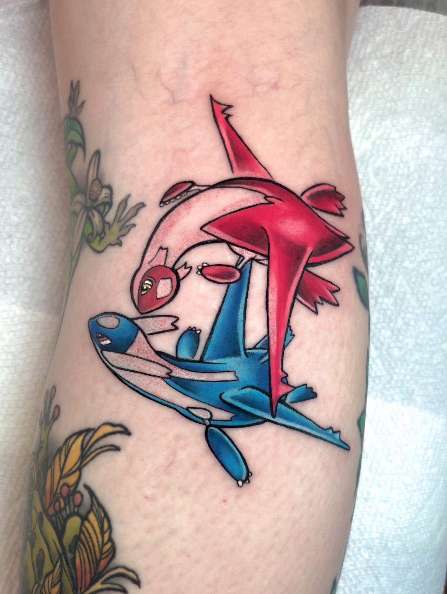 Shark and fish American traditional tattoo on the forearm by ʙᴇᴄᴄᴀ ʟʏɴɴ