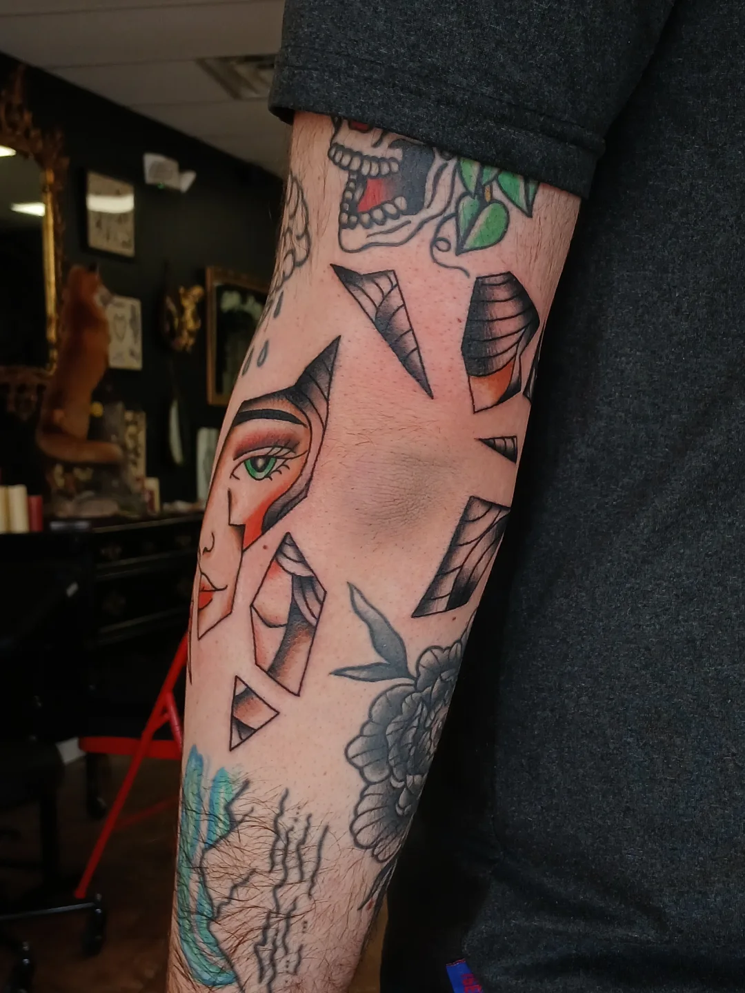 Geometric geometric tattoo on the forearm by Amber Tattoos