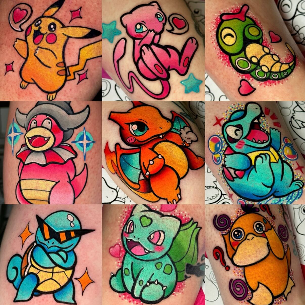 Pokemon characters new school tattoo on the forearm by Brianna Dickson