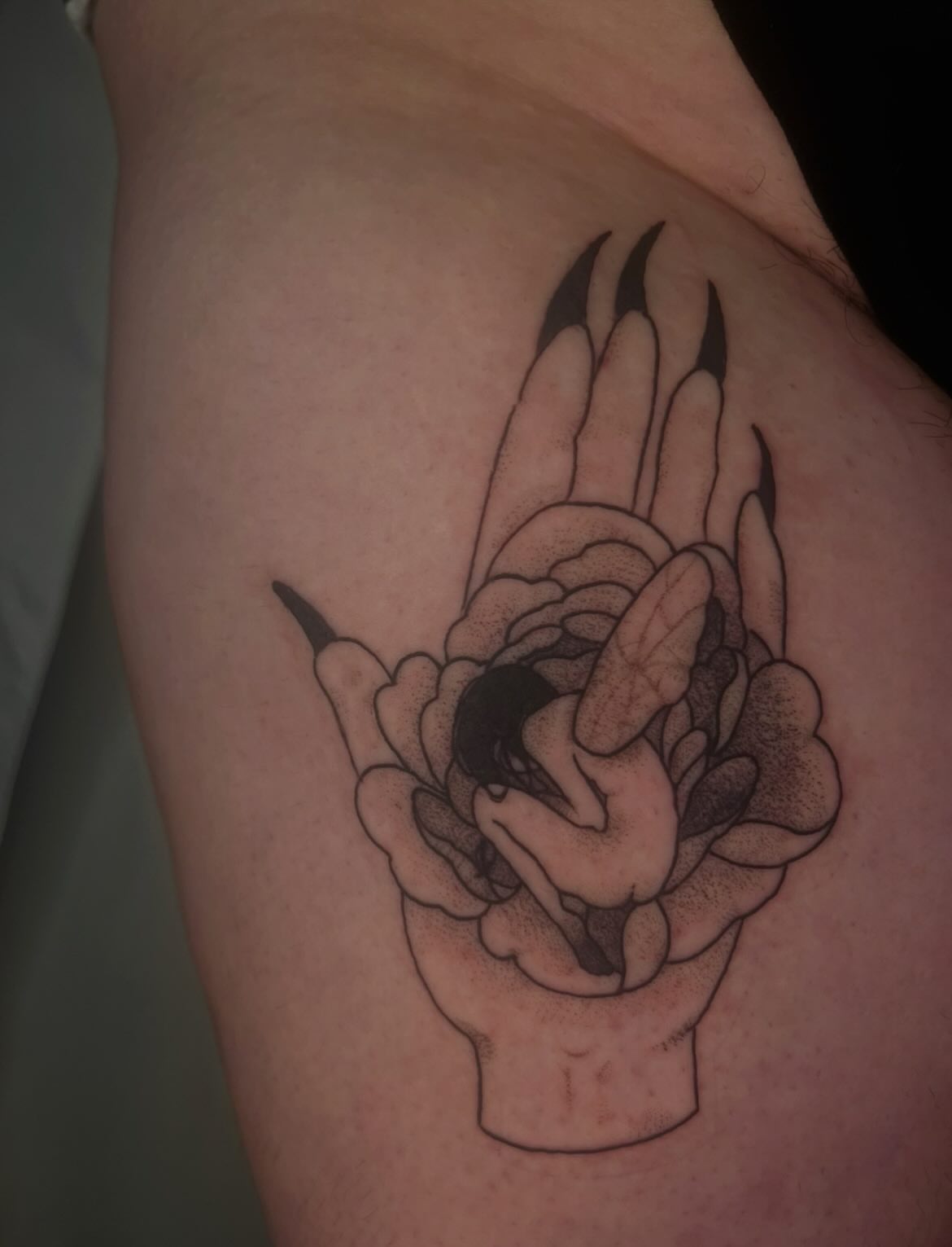 Tattoo by @pitypostcard — dotwork, black_and_grey
