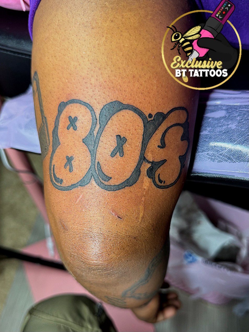 Bubble letters 804 lettering tattoo on the forearm by @x1u5iv3bttattz