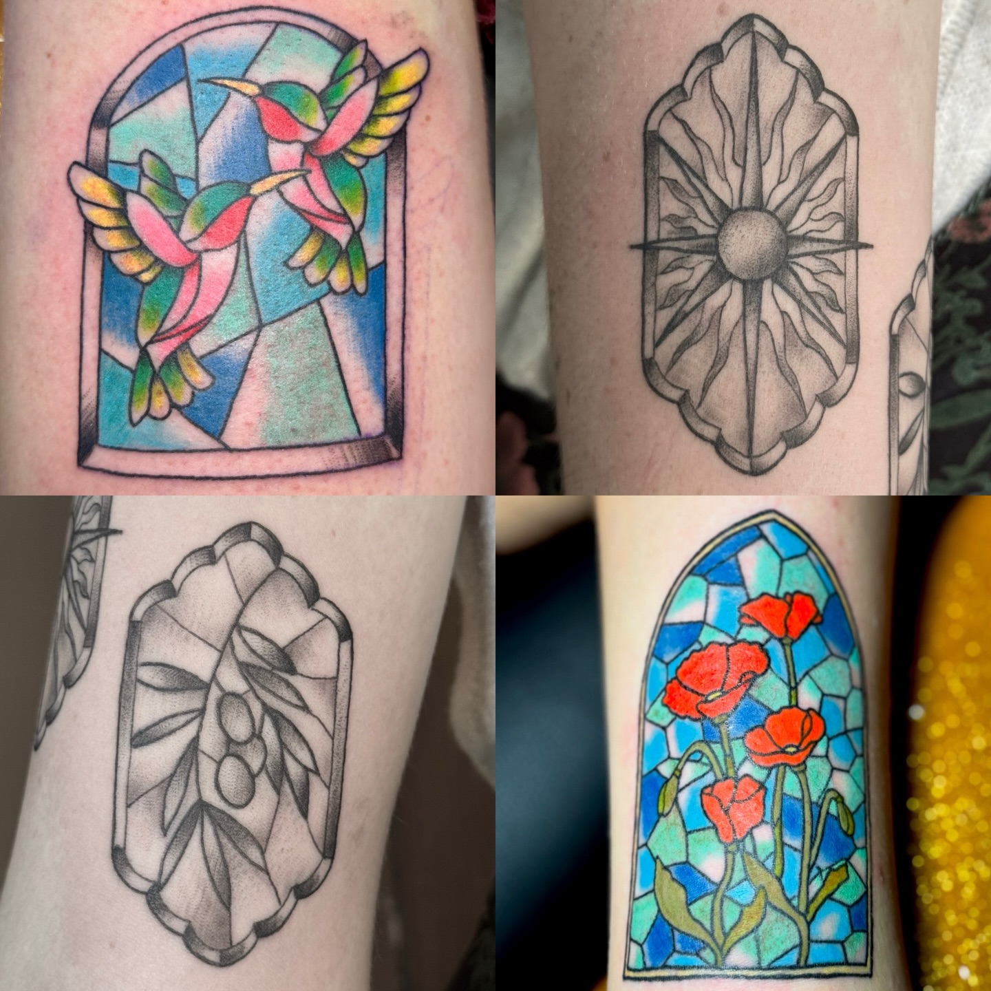 Stained glass window geometric tattoo on the forearm by Bronzino Ink - Karen, Asheville, North Carolina